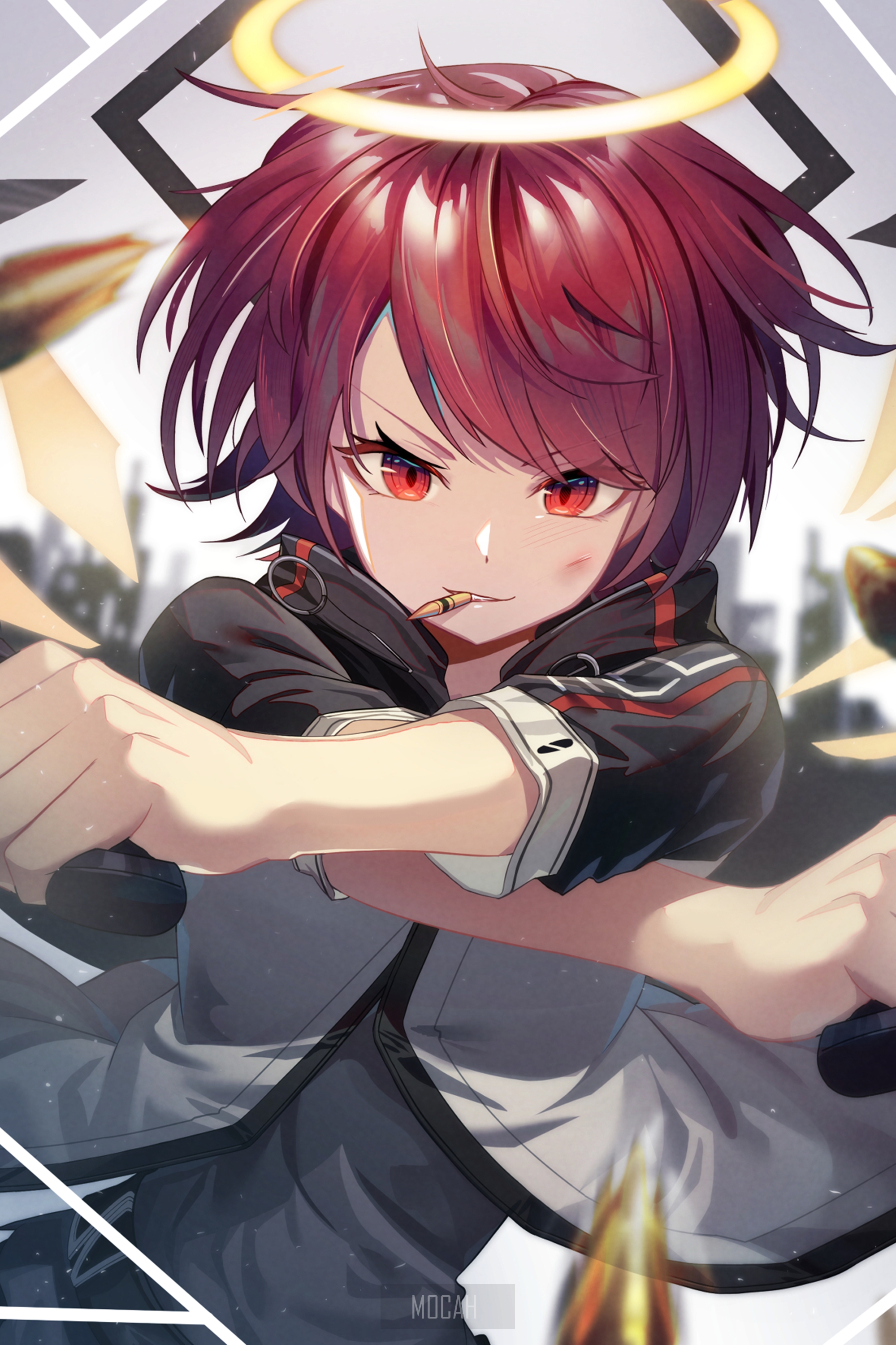 Exusiai from Arknights with halo and cigarette HD Phone Wallpaper
