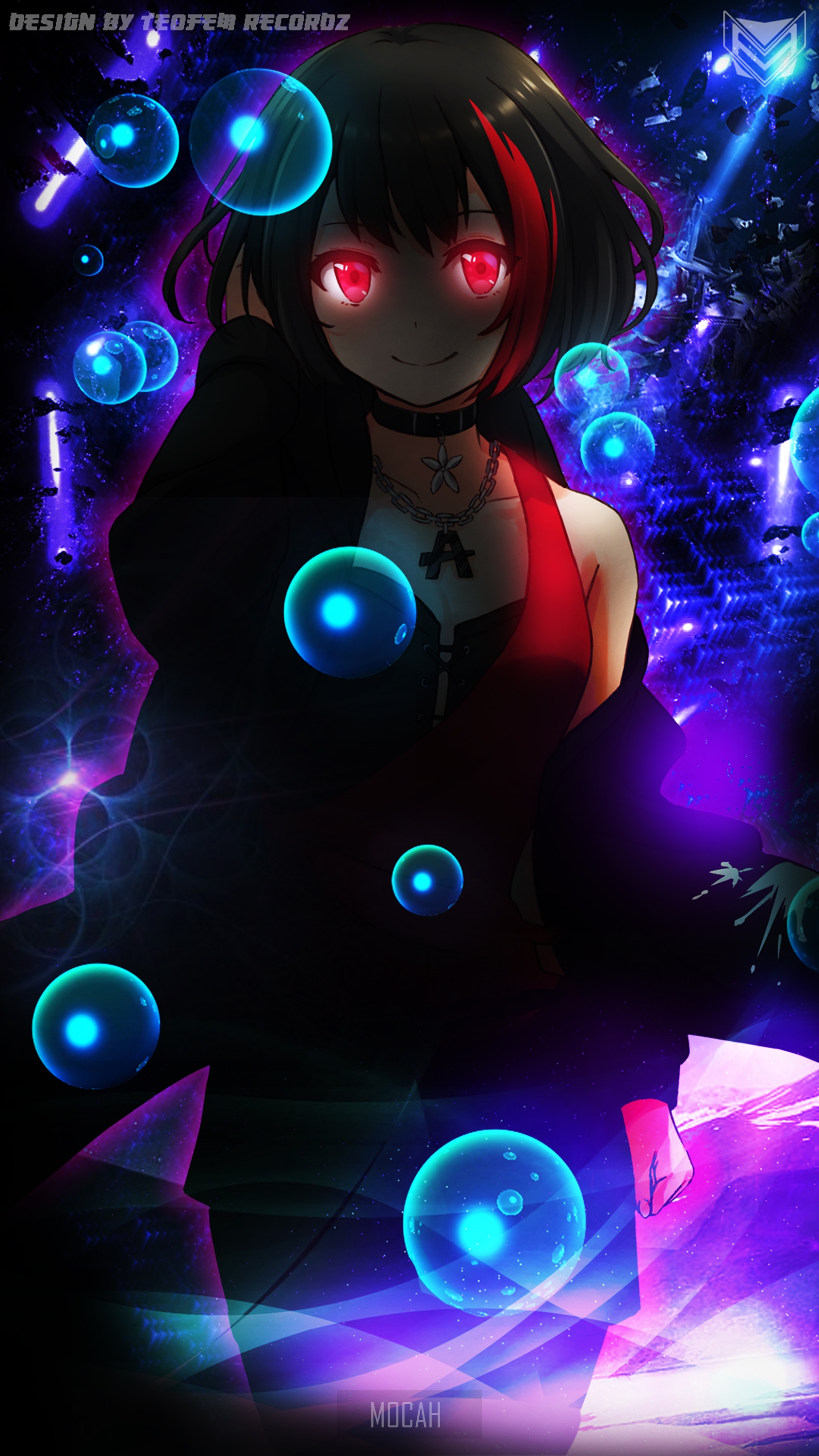 Mysterious Anime Girl with Red Eyes and Abstract Glow HD Phone Wallpaper