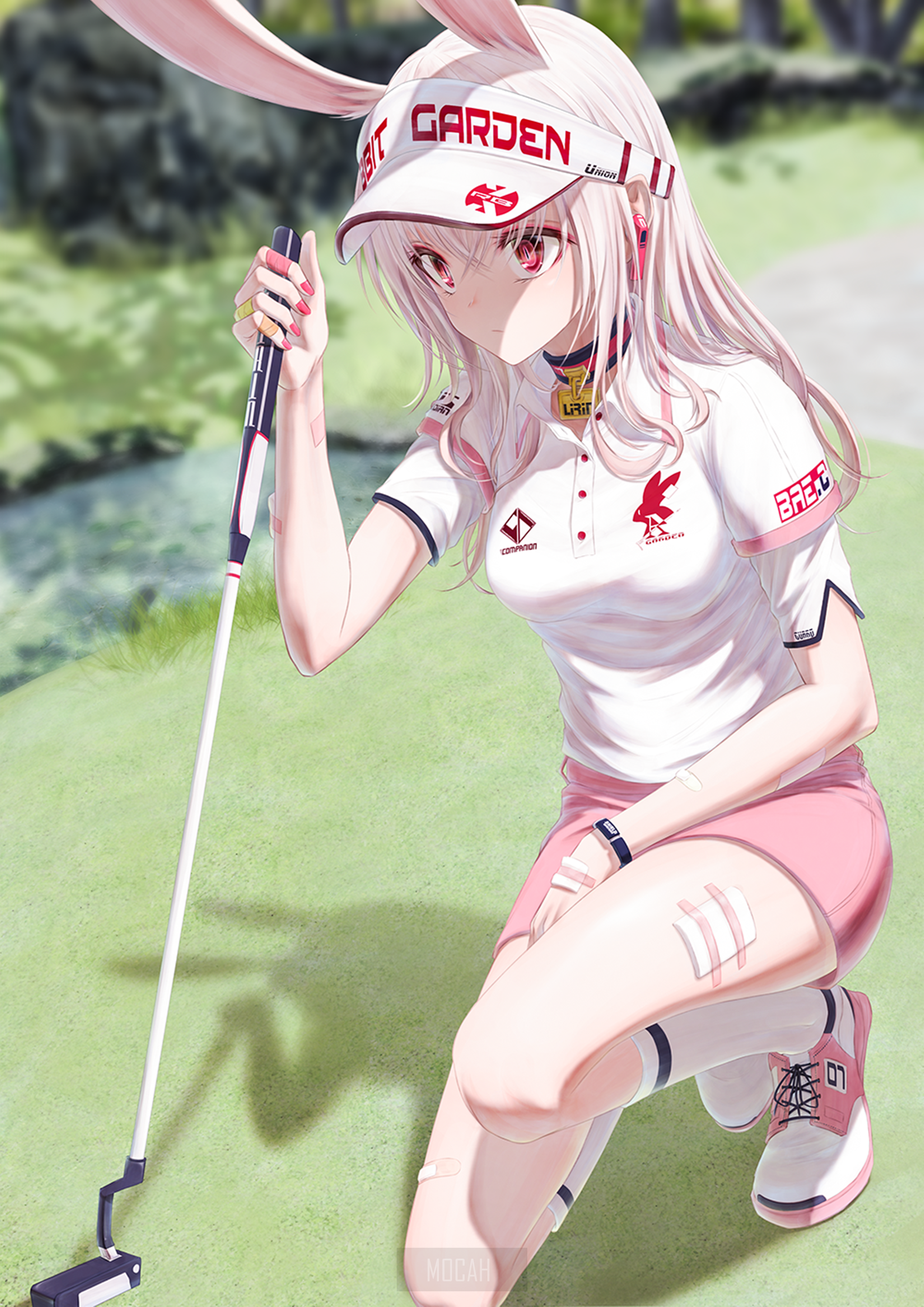 Anime girl with bunny ears playing golf HD Phone Wallpaper