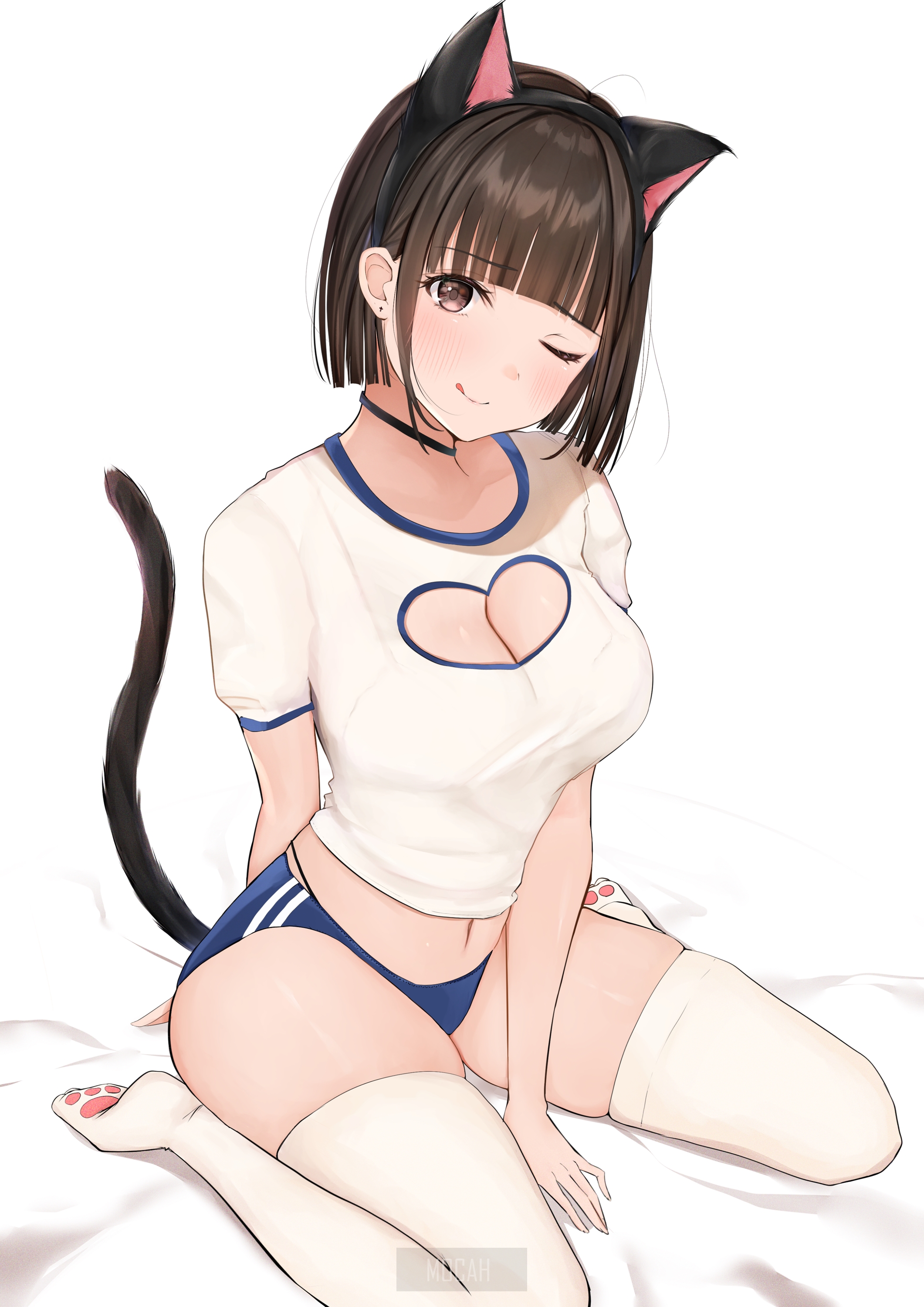 Anime girl with cat ears and tail HD Phone Wallpaper