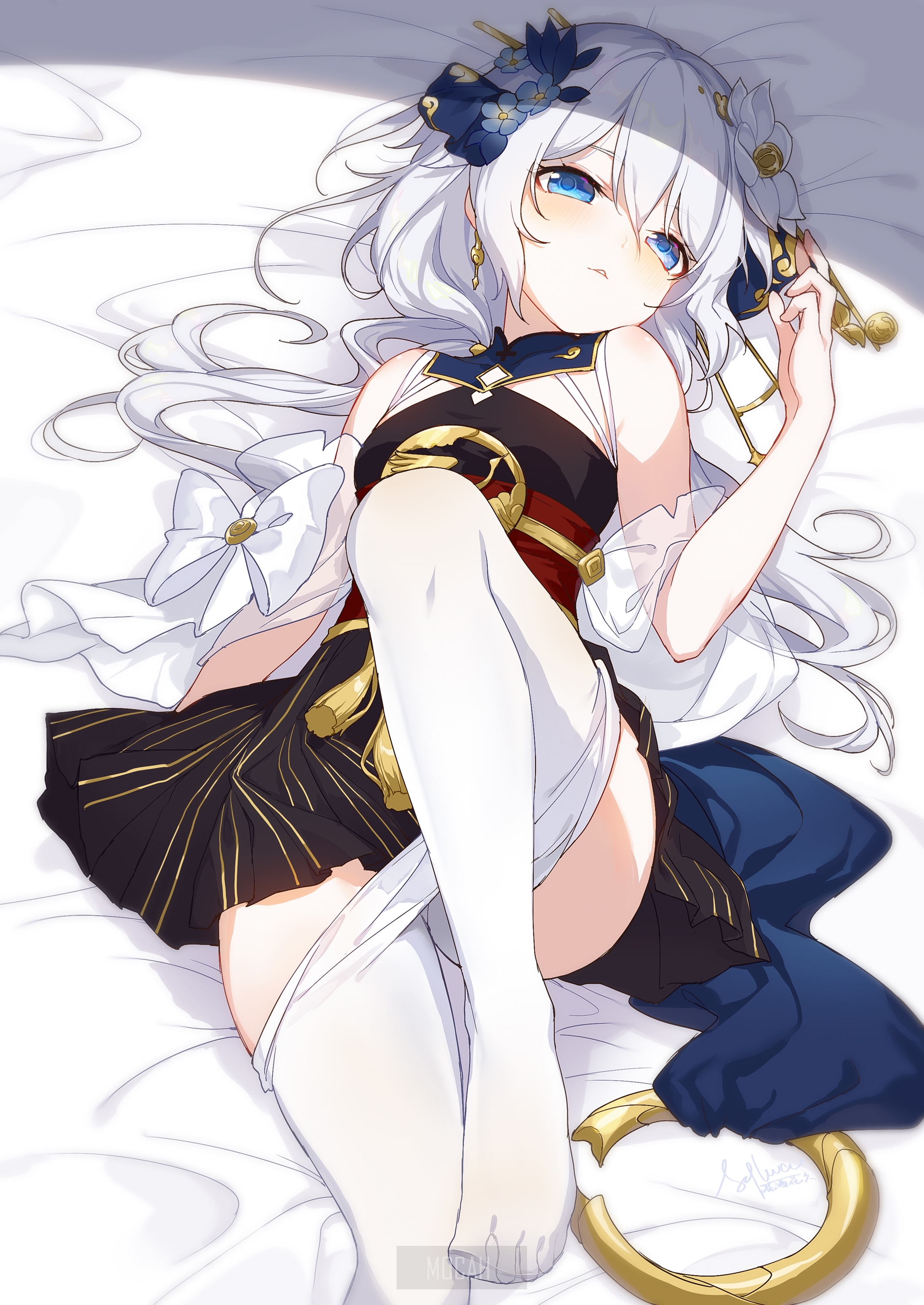Elegant Anime Girl with White Hair and Blue Eyes HD Phone Wallpaper