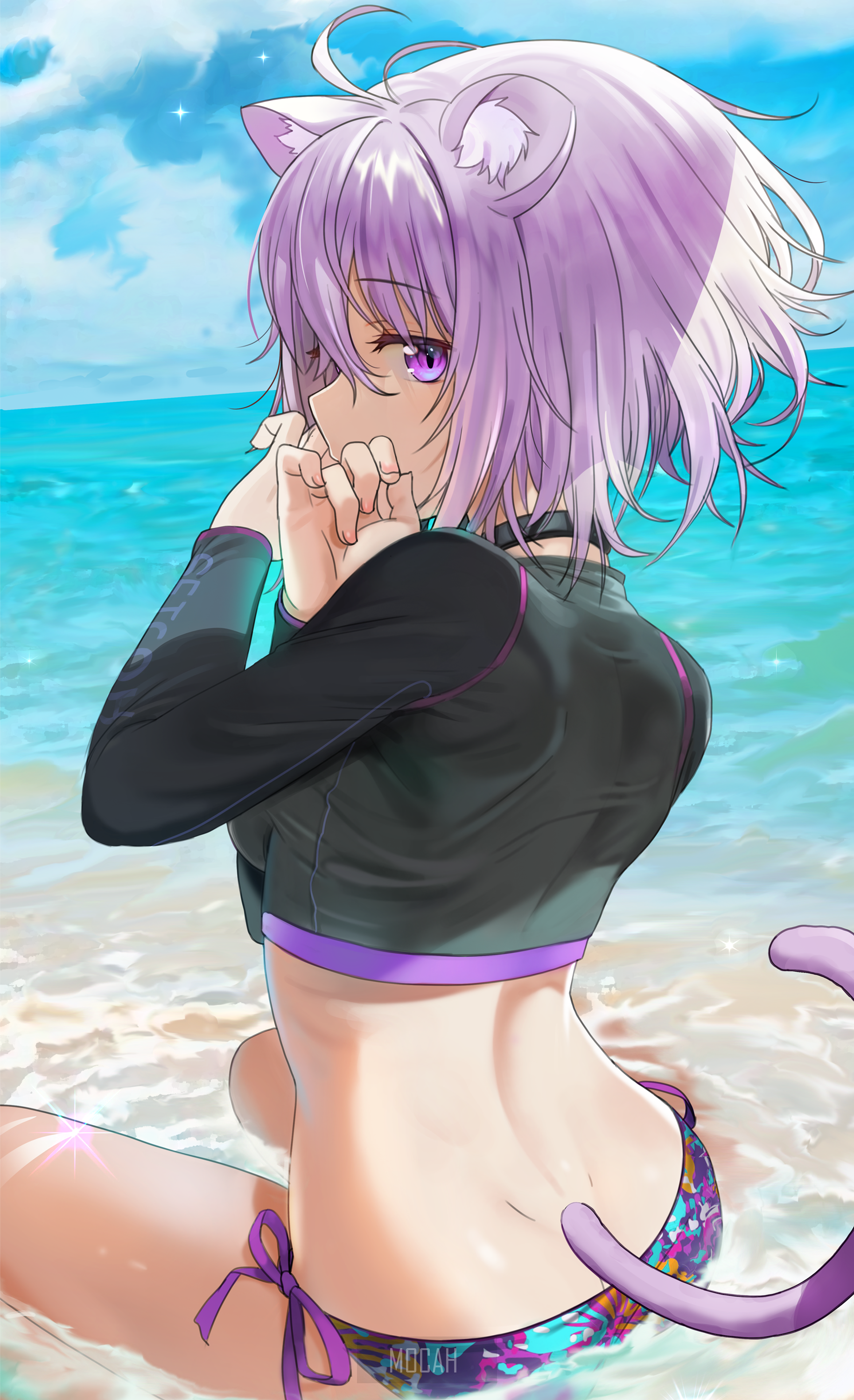 Nekomata Okayu by the Seaside HD Phone Wallpaper