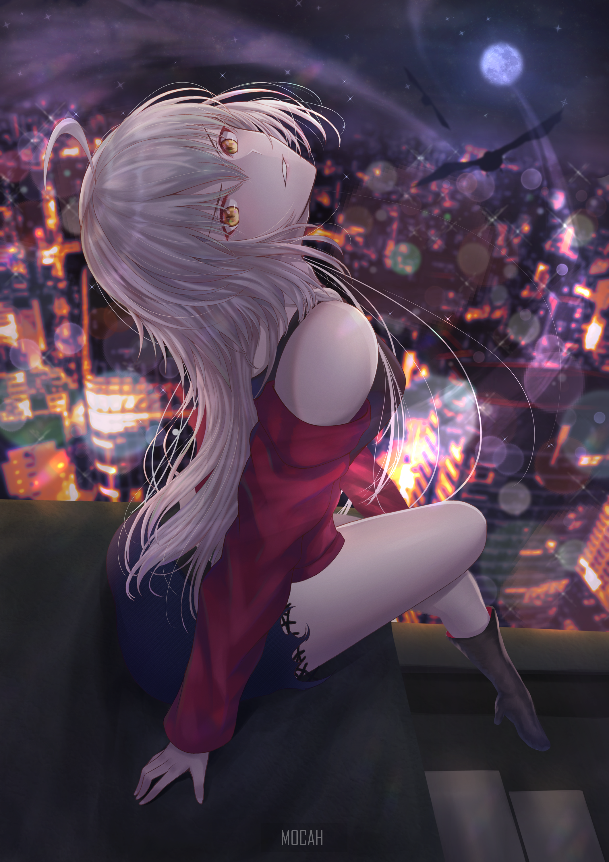Fate Series Anime Girl Under Night Sky HD Phone Wallpaper