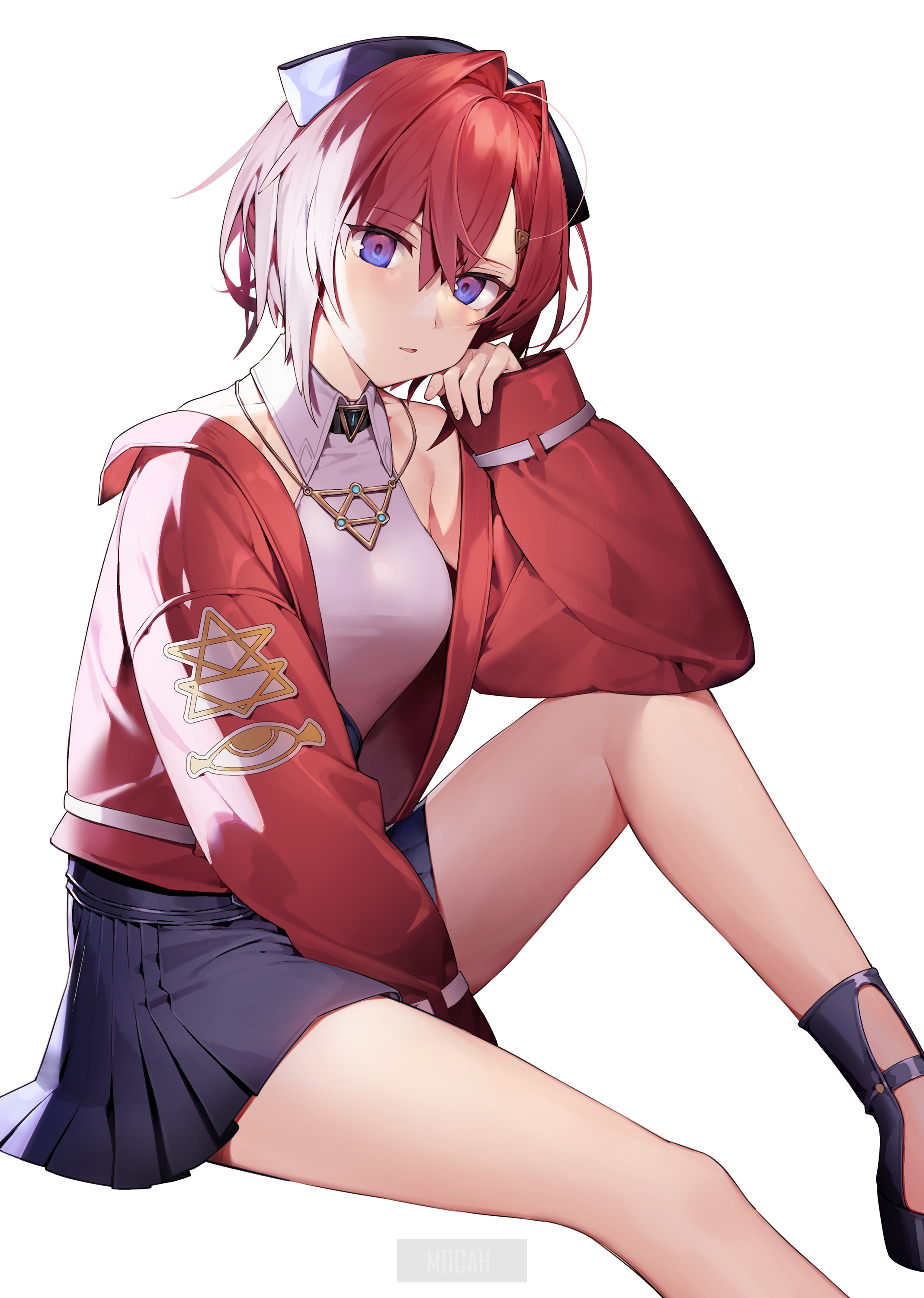 Anime girl with red hair and blue eyes HD Phone Wallpaper