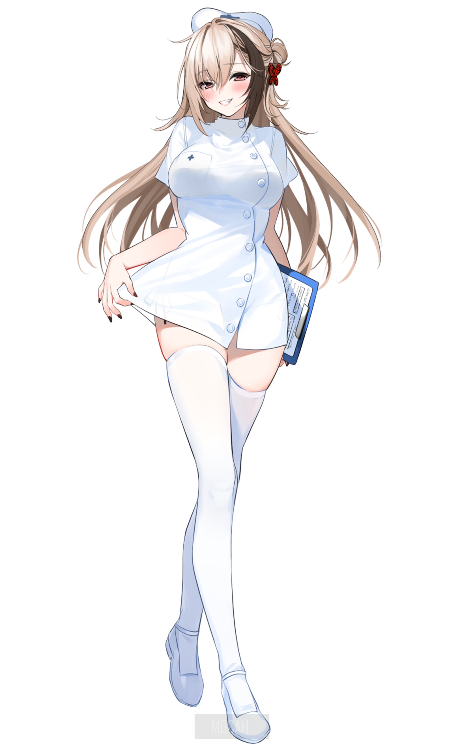 Anime nurse girl holding clipboard HD Phone Wallpaper