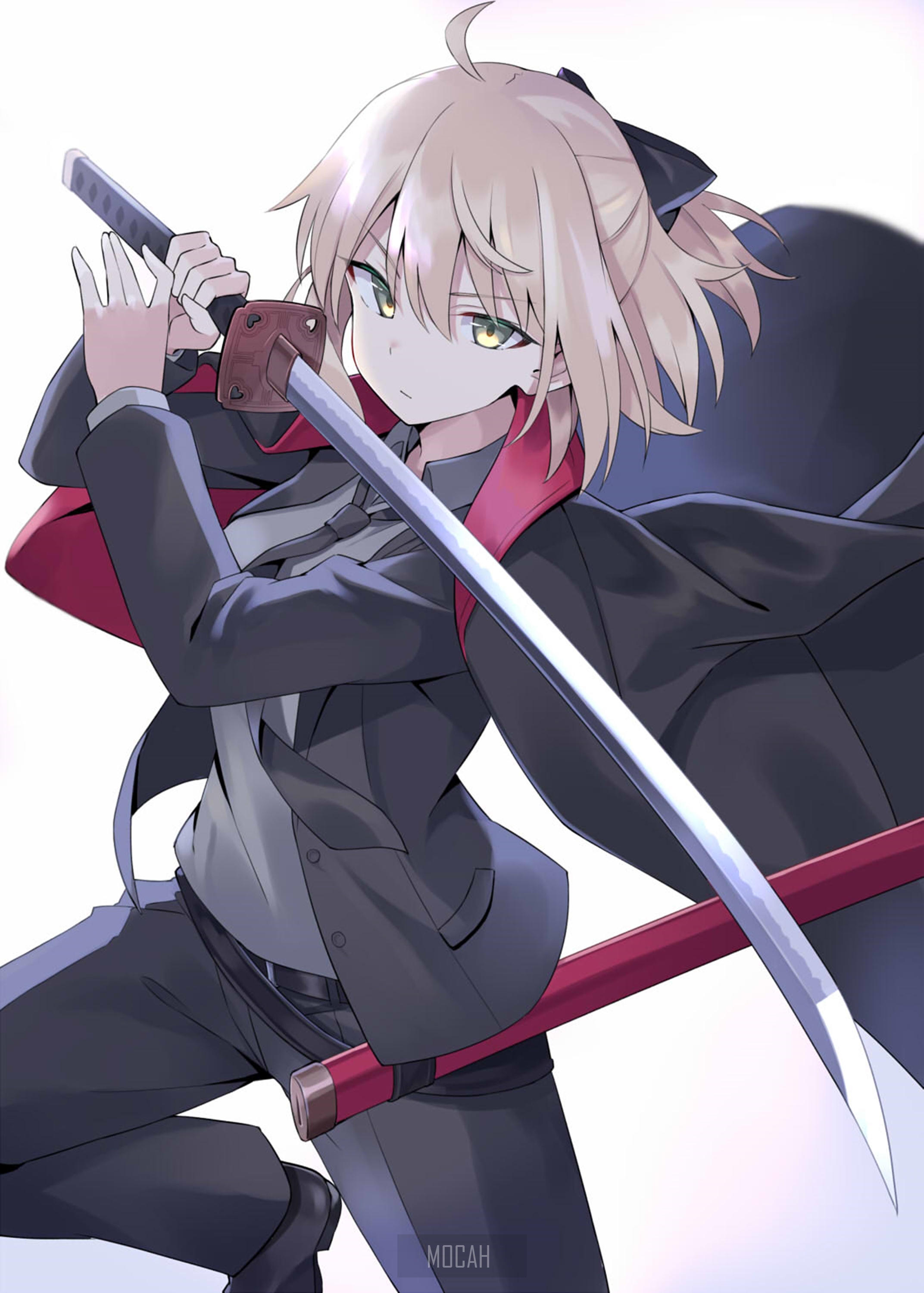Anime girl with sword in suit HD Phone Wallpaper