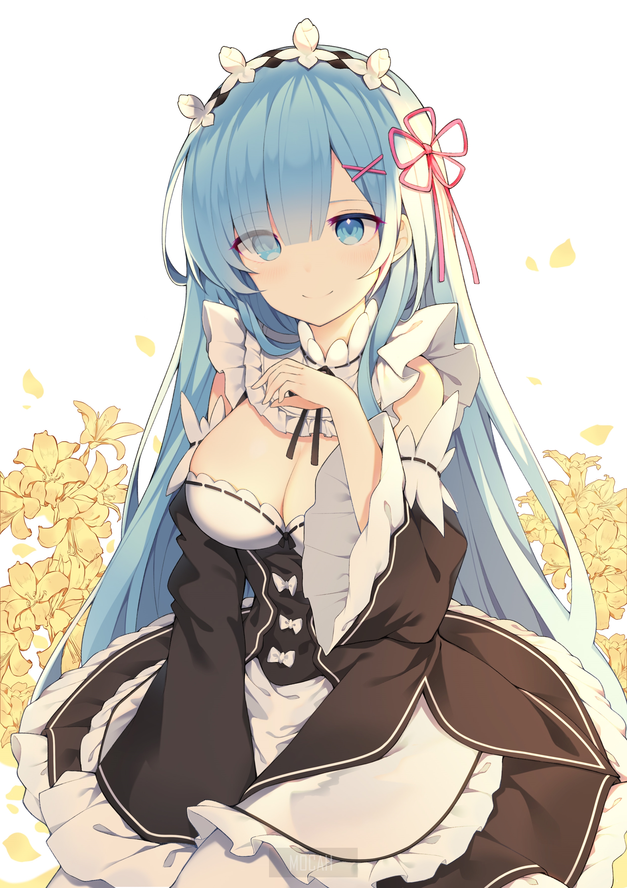 Rem from Re:Zero wearing a maid outfit HD Phone Wallpaper