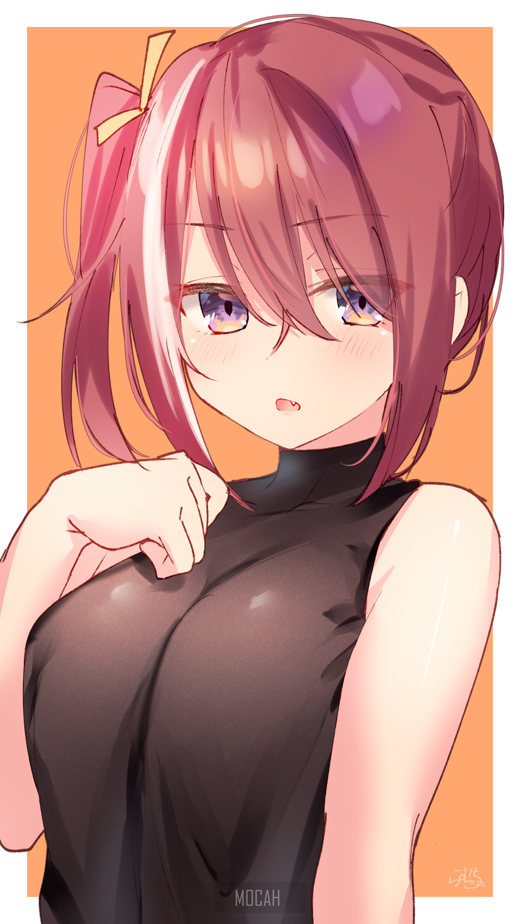 Anime girl with pink hair and purple eyes HD Phone Wallpaper