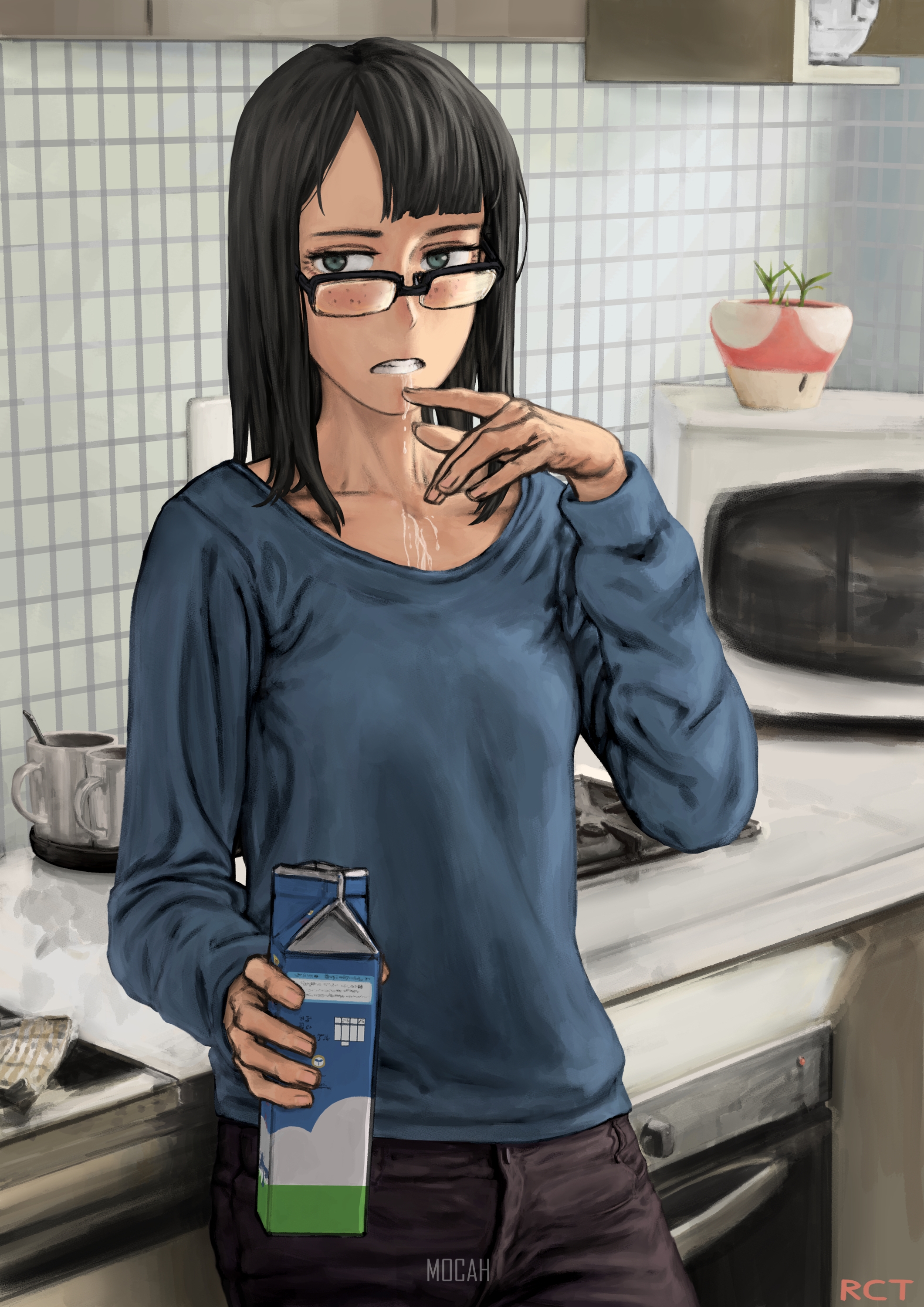 Kanamori Sayaka from Eizouken ni wa Te wo Dasu na! drinking milk HD Phone Wallpaper