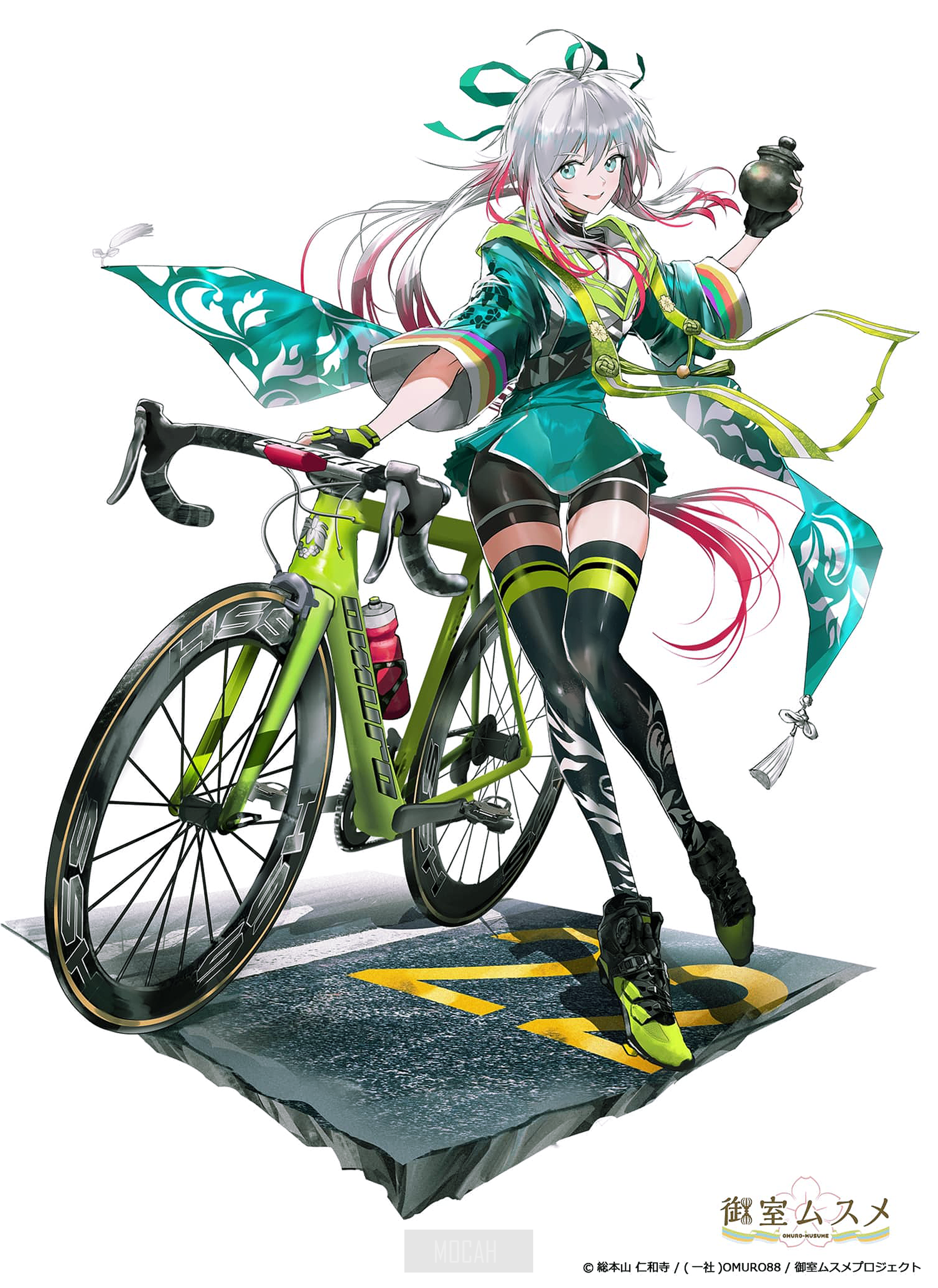 Anime girl with bicycle and grenade HD Phone Wallpaper