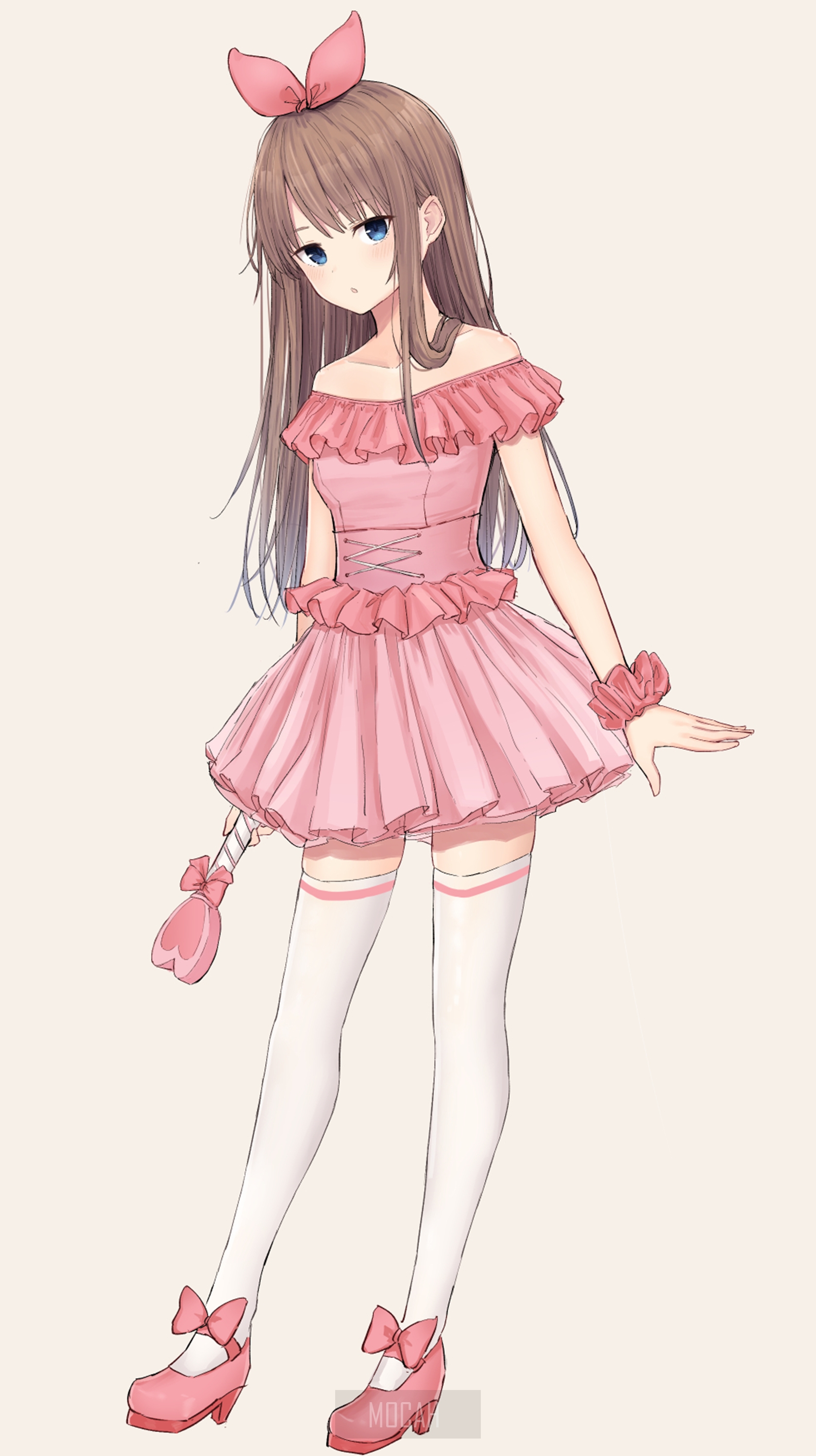 Anime girl in pink dress with bow HD Phone Wallpaper