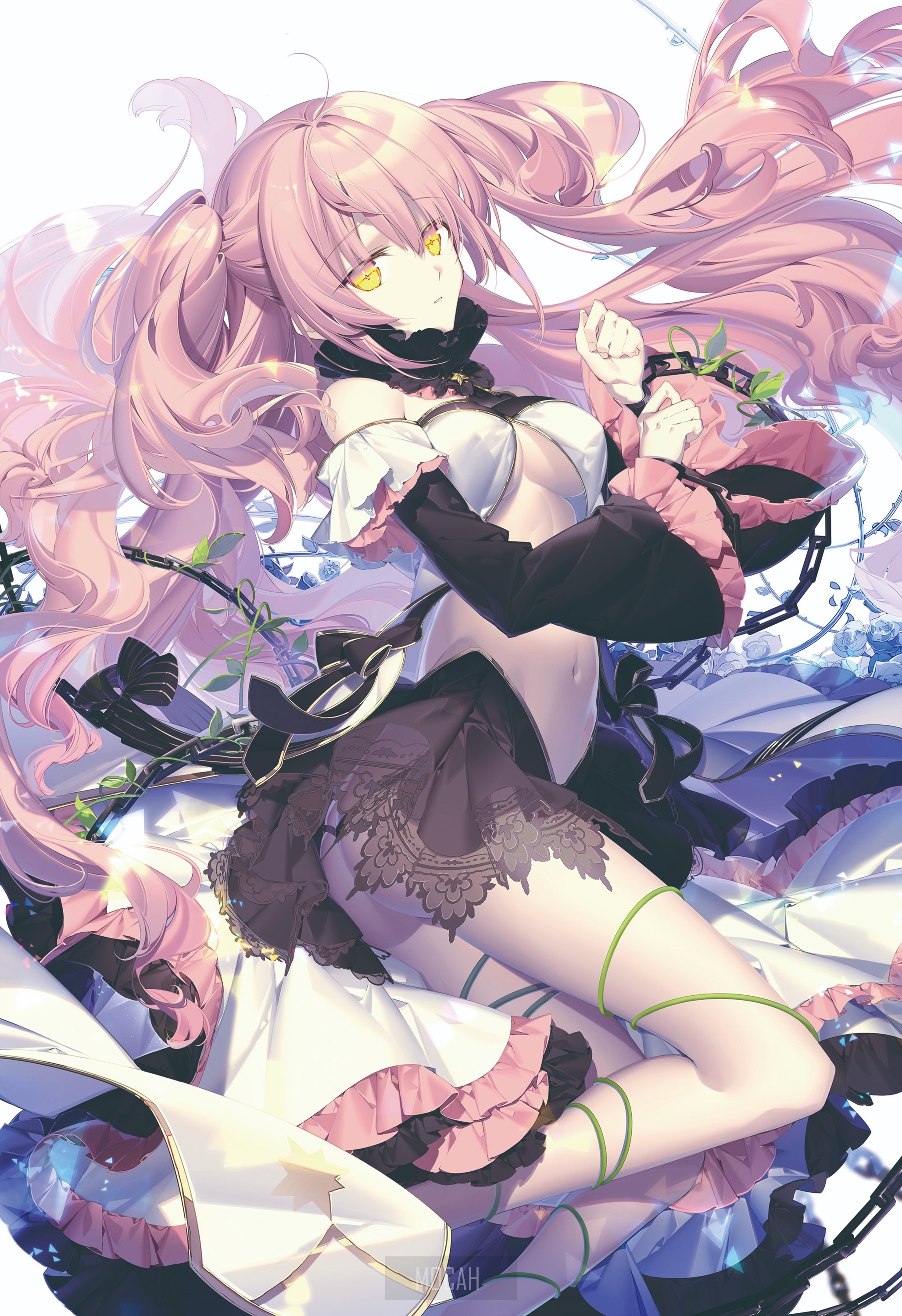 Anime girl with pink hair and yellow eyes HD Phone Wallpaper