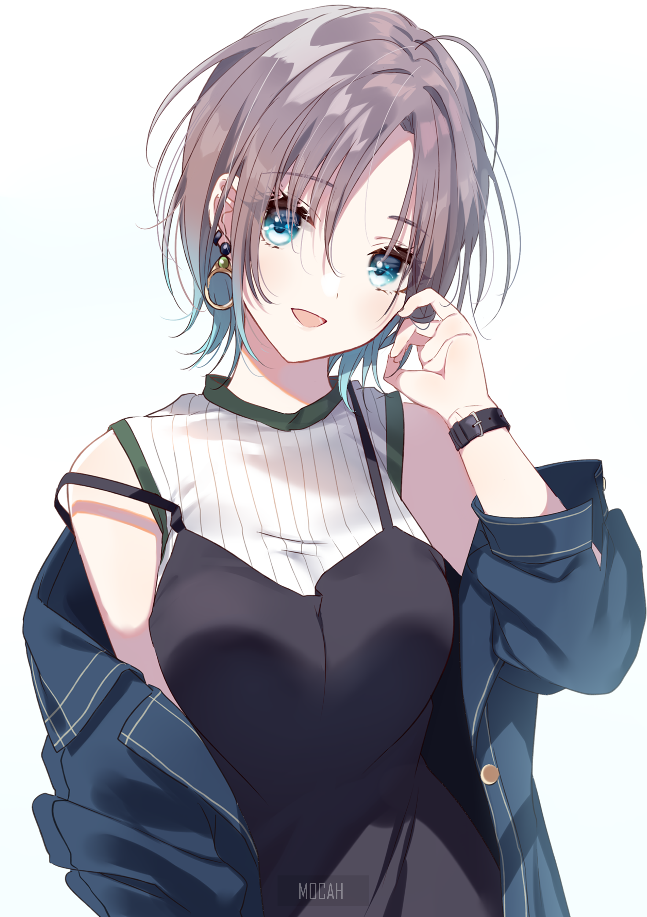 Anime girl with blue eyes and short hair HD Phone Wallpaper