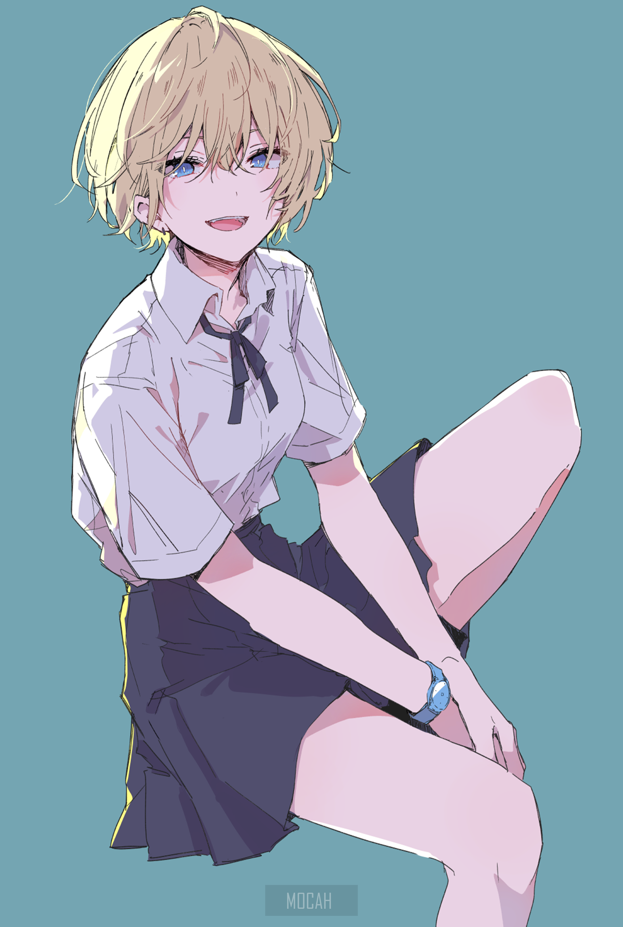Anime girl with blonde hair and blue eyes HD Phone Wallpaper