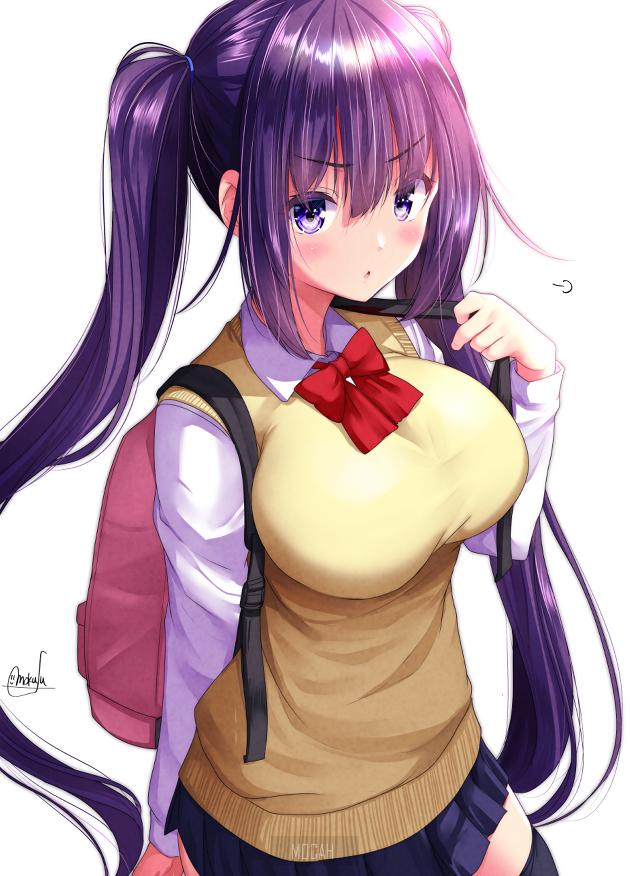 Anime girl with purple pigtails and school uniform HD Phone Wallpaper