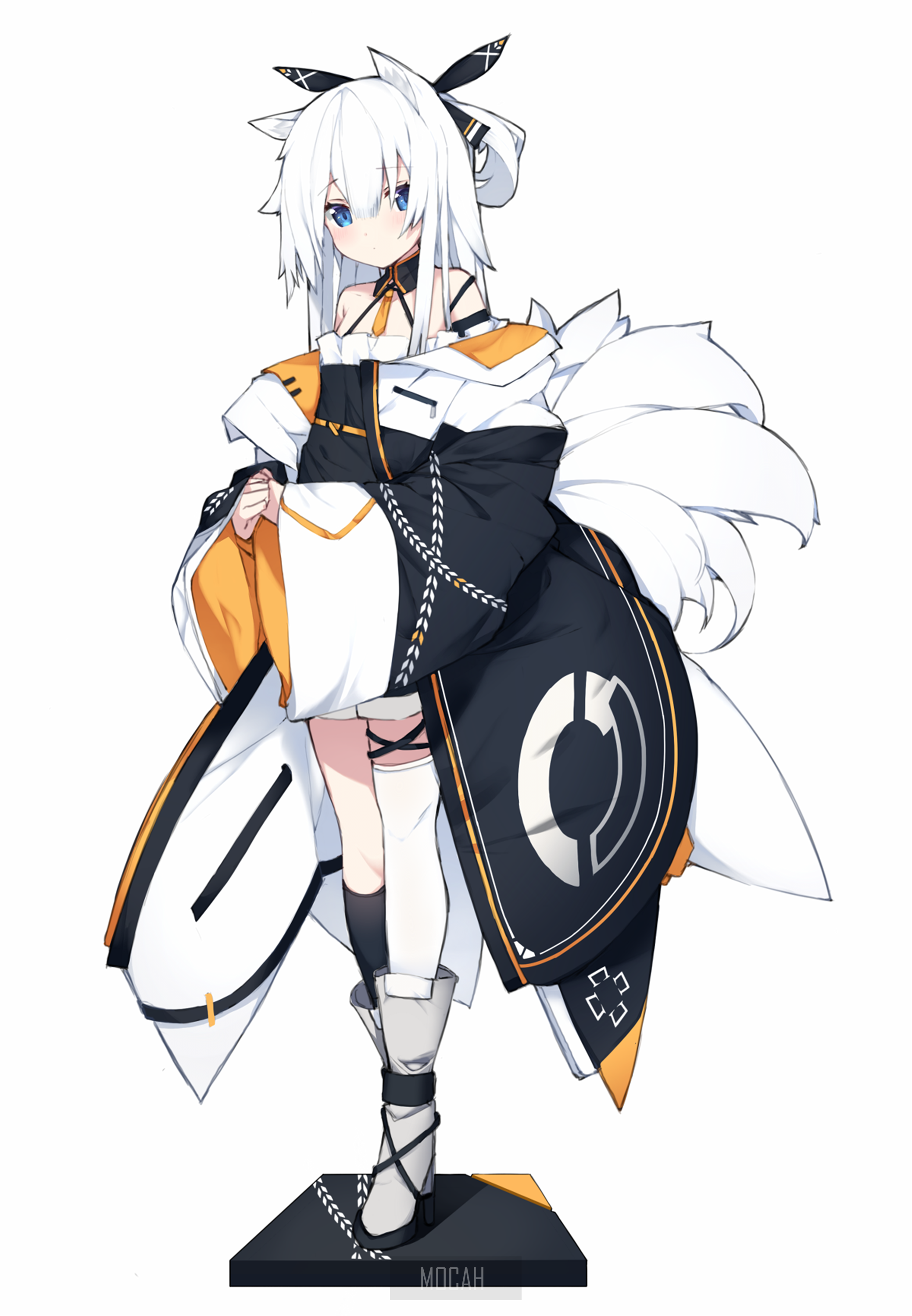 Anime girl with white hair and fox ears HD Phone Wallpaper