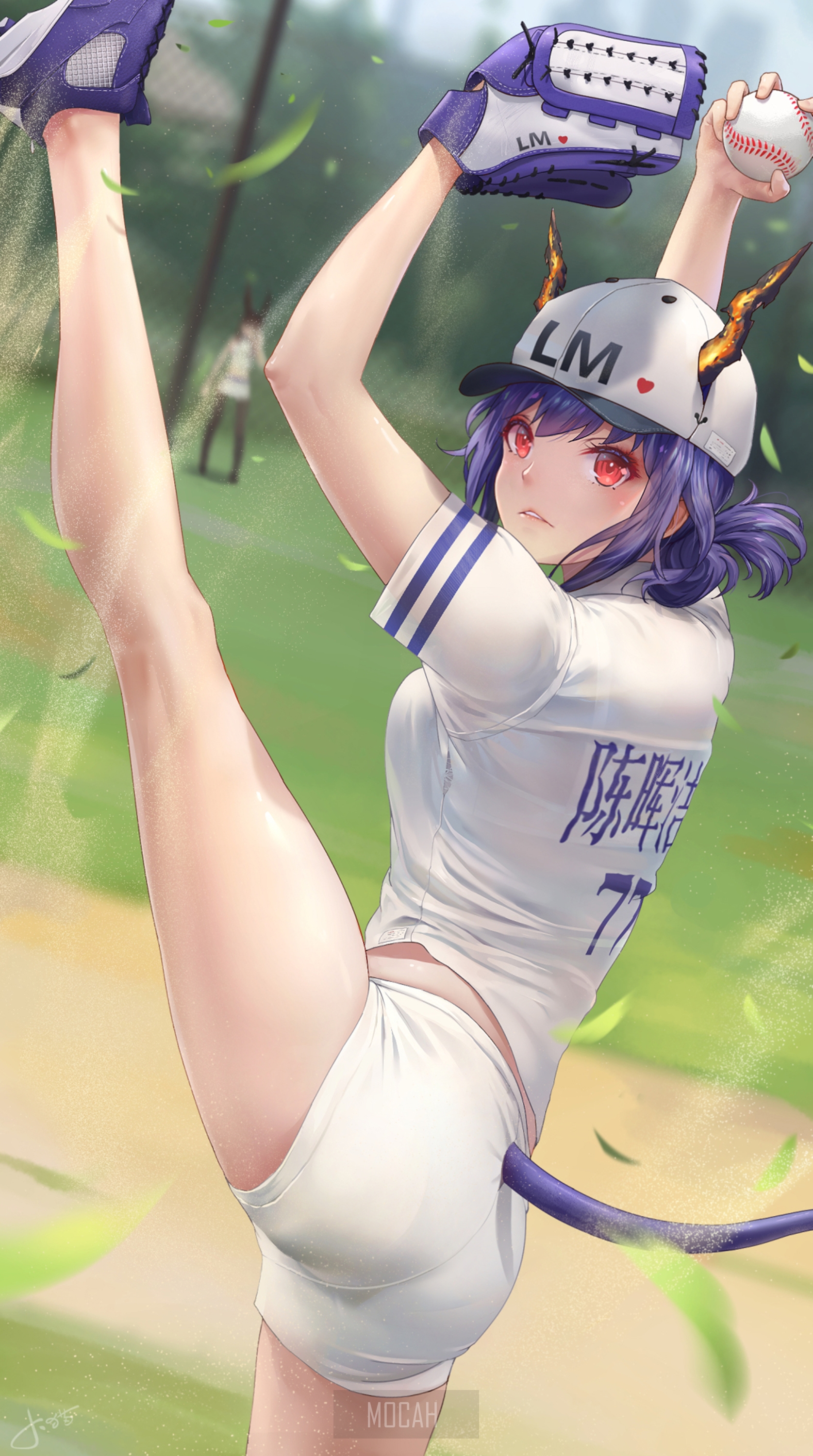 Chen from Arknights pitching a baseball HD Phone Wallpaper