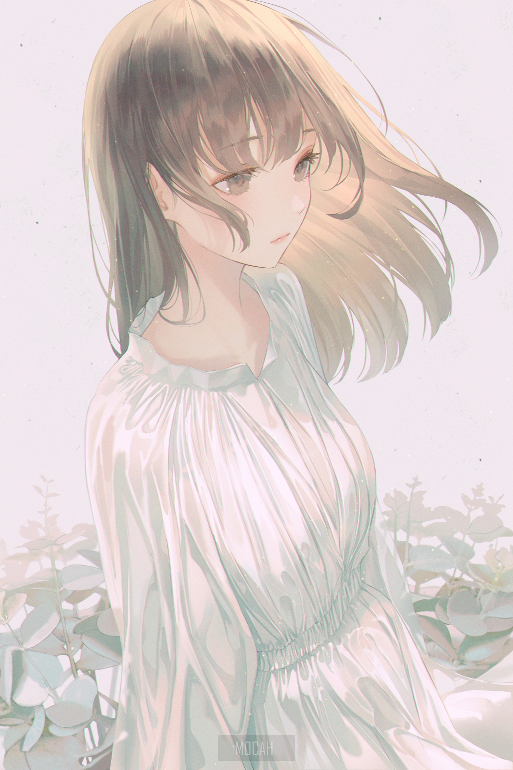 Anime girl in a white dress HD Phone Wallpaper