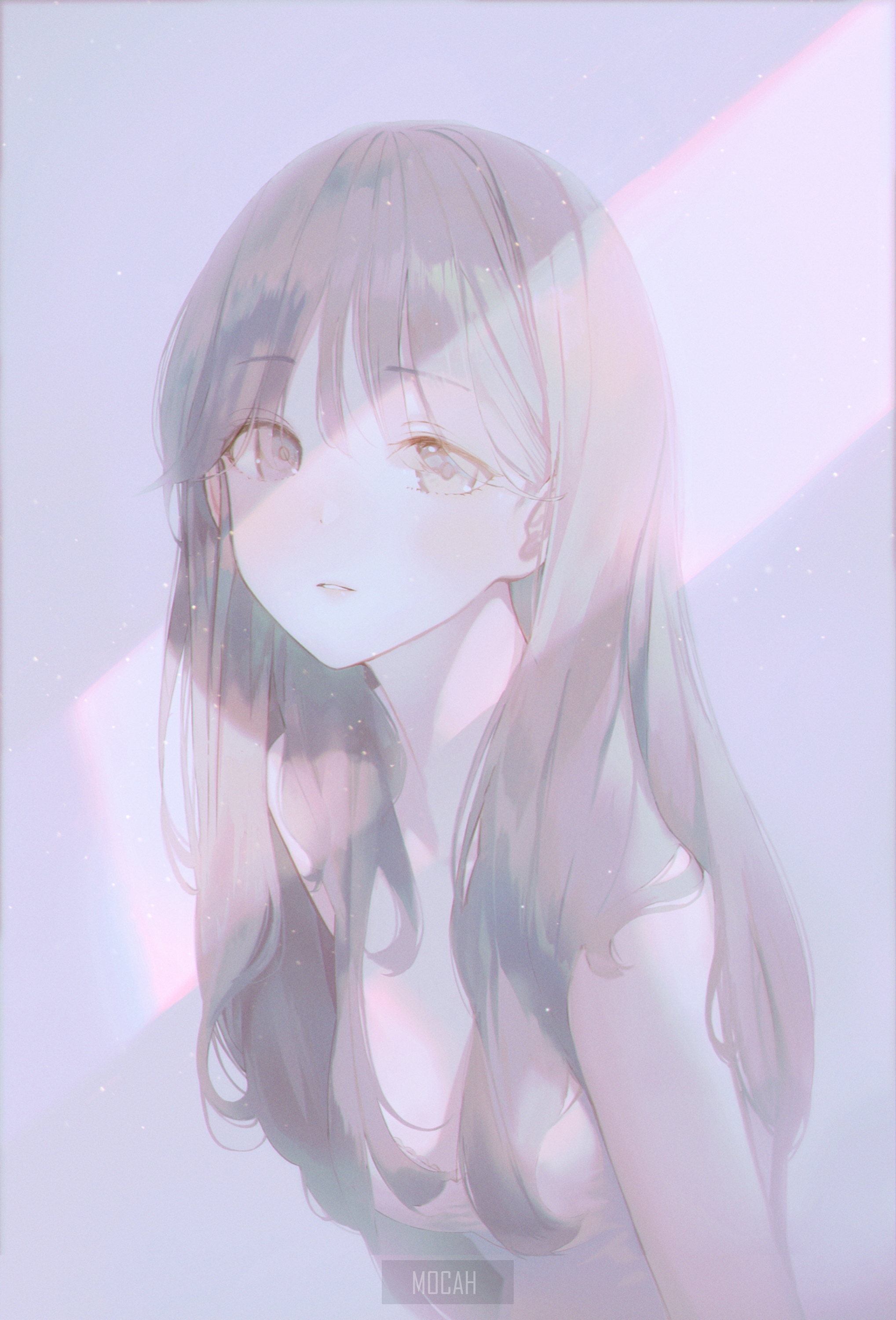 Anime girl with long hair in soft lighting HD Phone Wallpaper