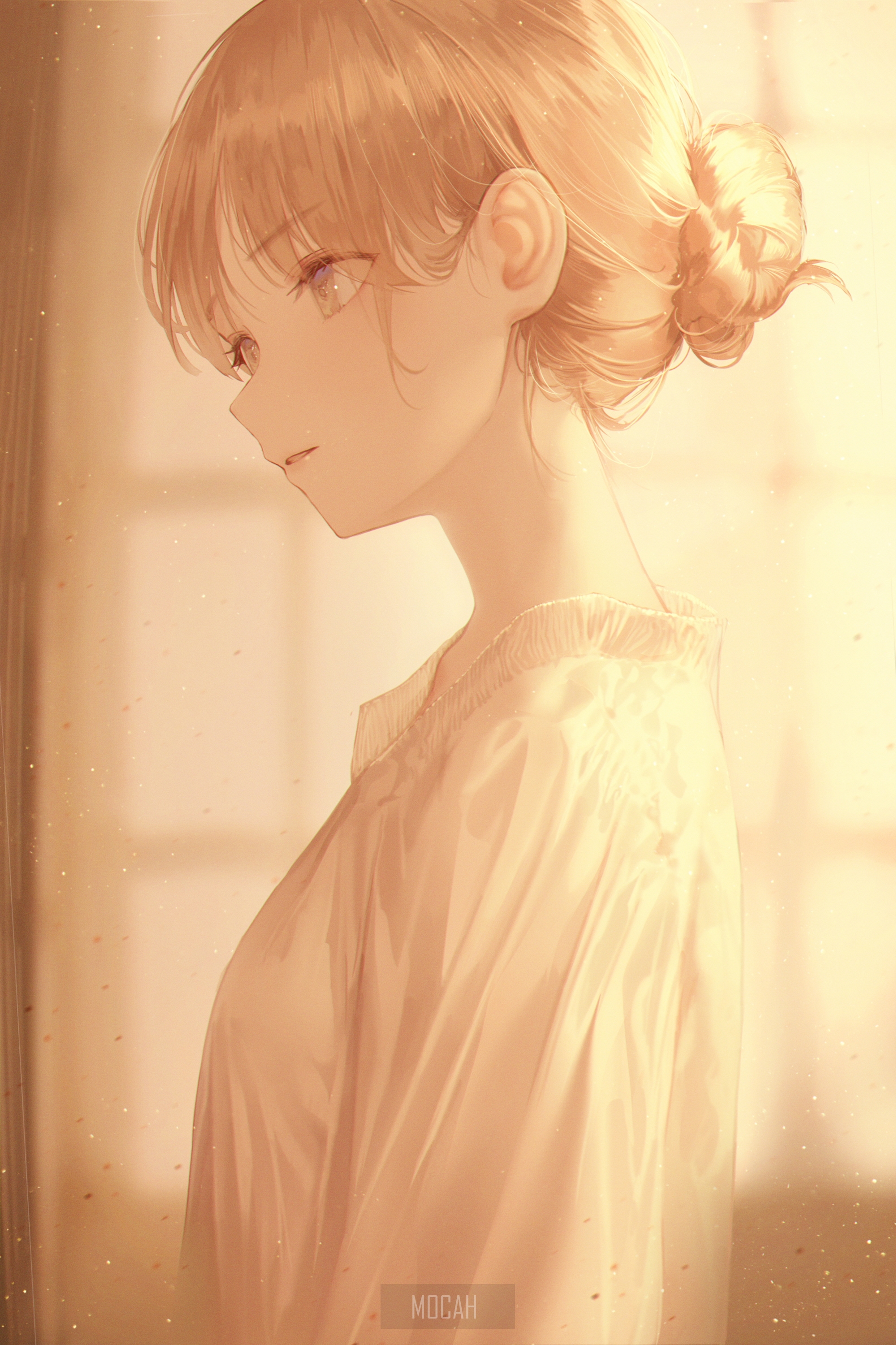 Gentle Anime Girl Bathed in Warm Light HD Phone Wallpaper