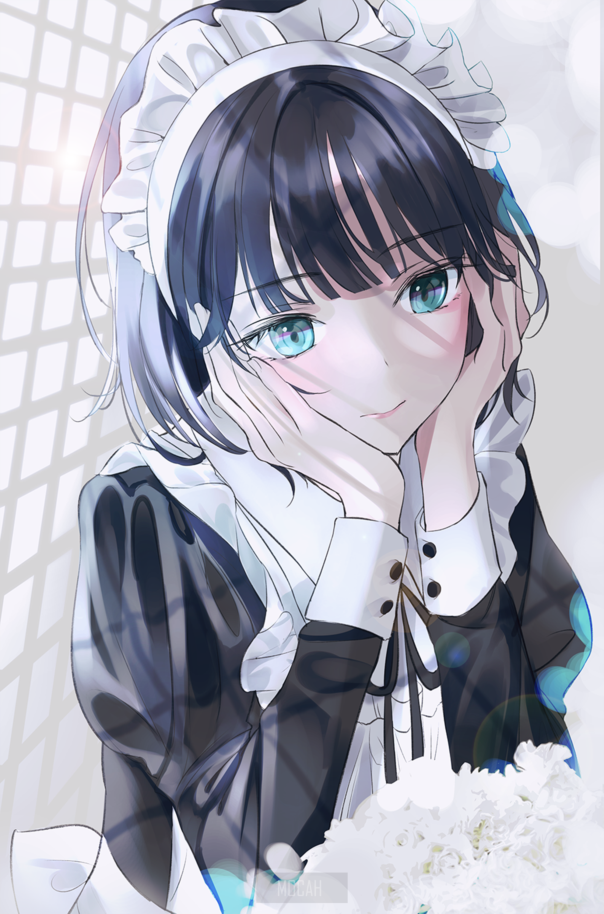 Elegant Anime Maid with Green Eyes HD Phone Wallpaper