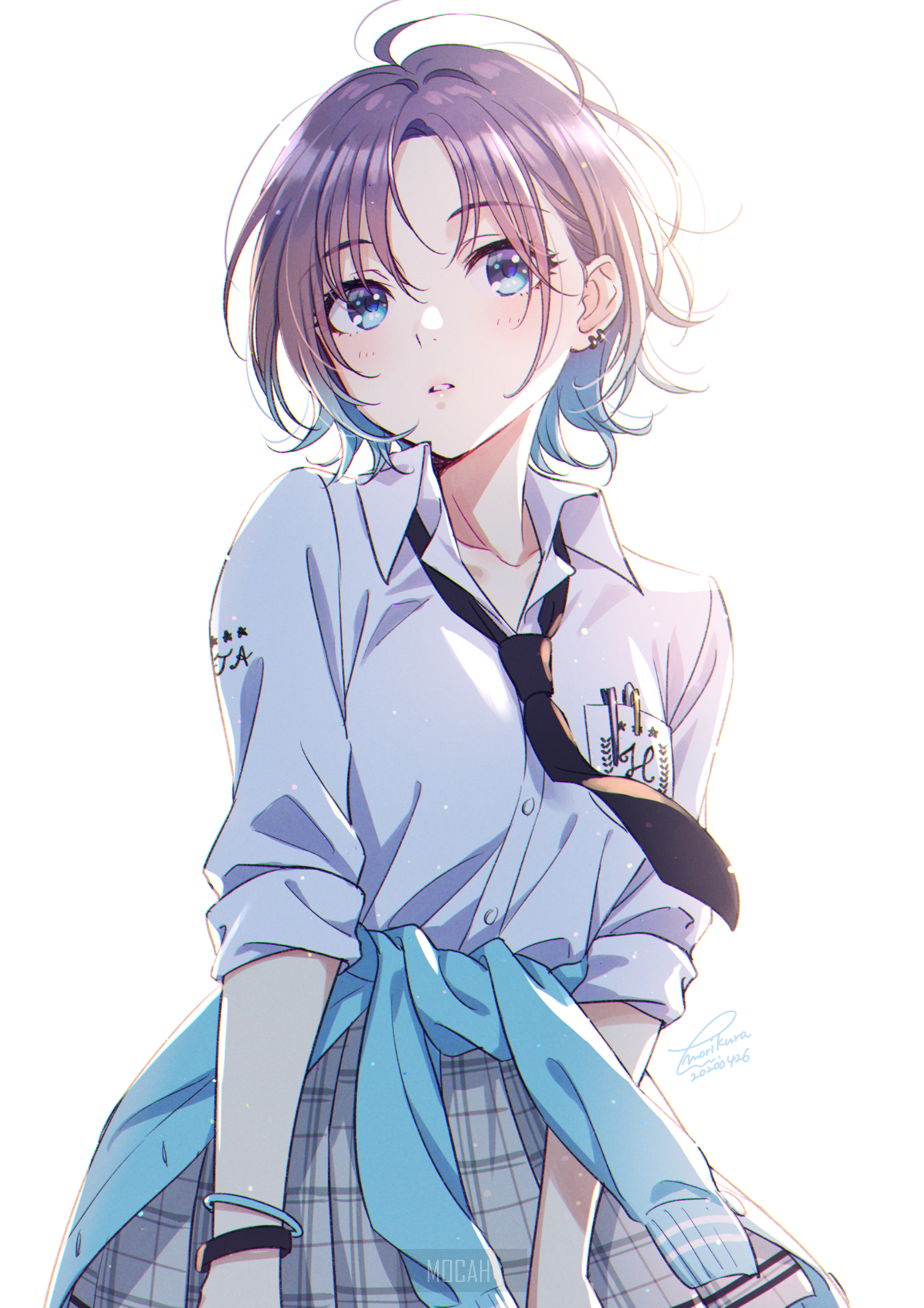 Anime girl with blue eyes and purple hair HD Phone Wallpaper