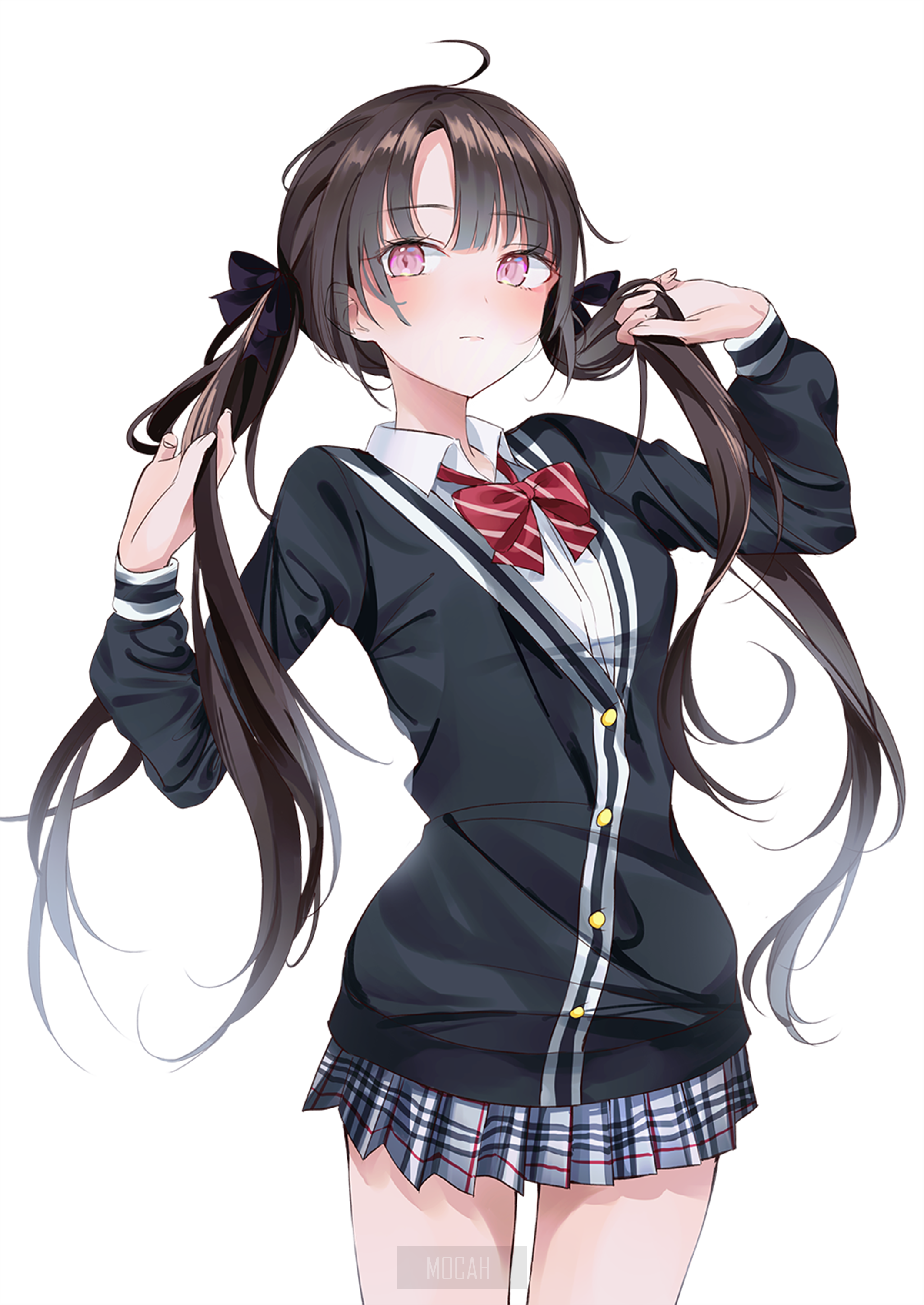 Anime girl with pigtails and school uniform HD Phone Wallpaper