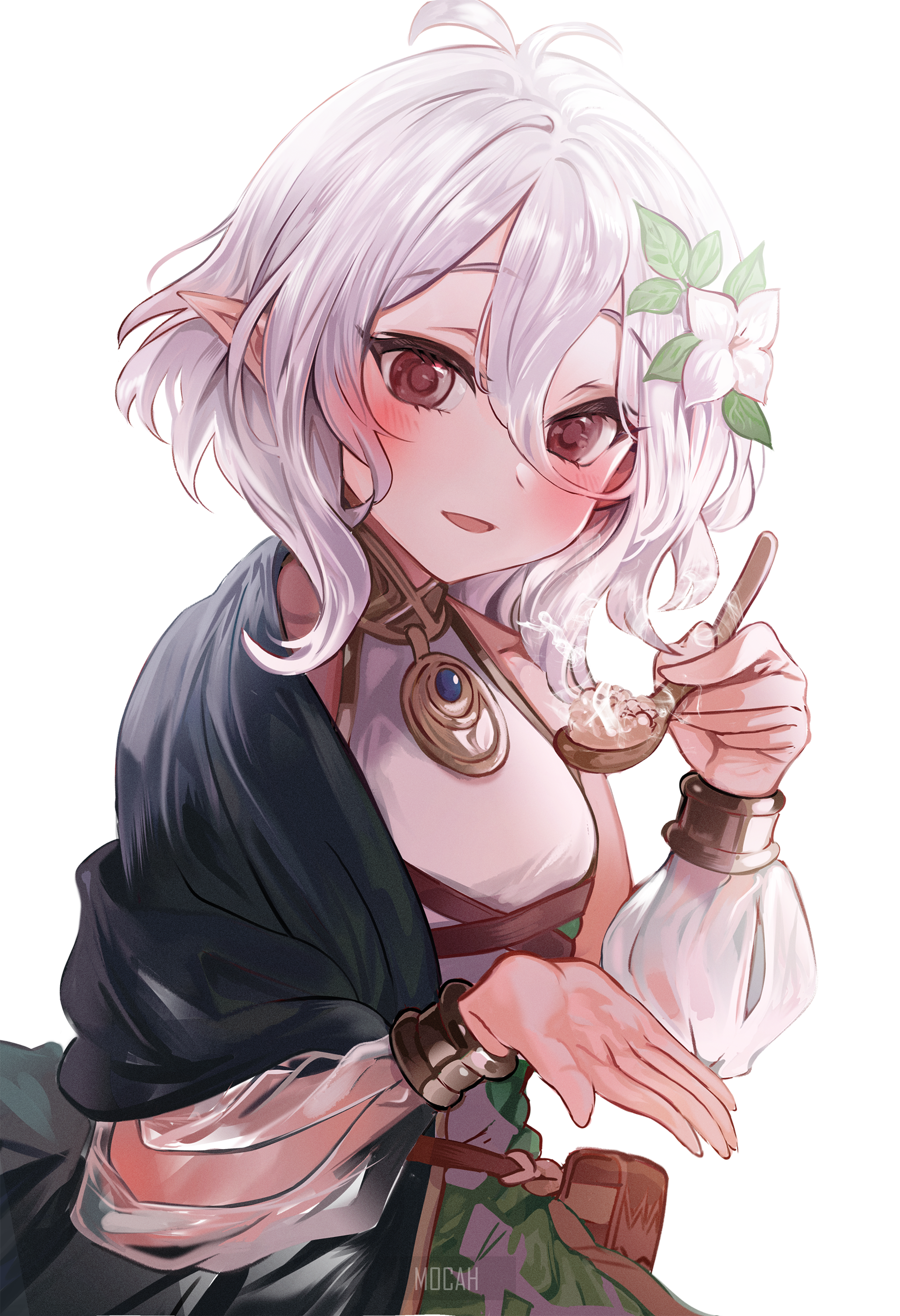 Anime girl with white hair eating from a spoon HD Phone Wallpaper