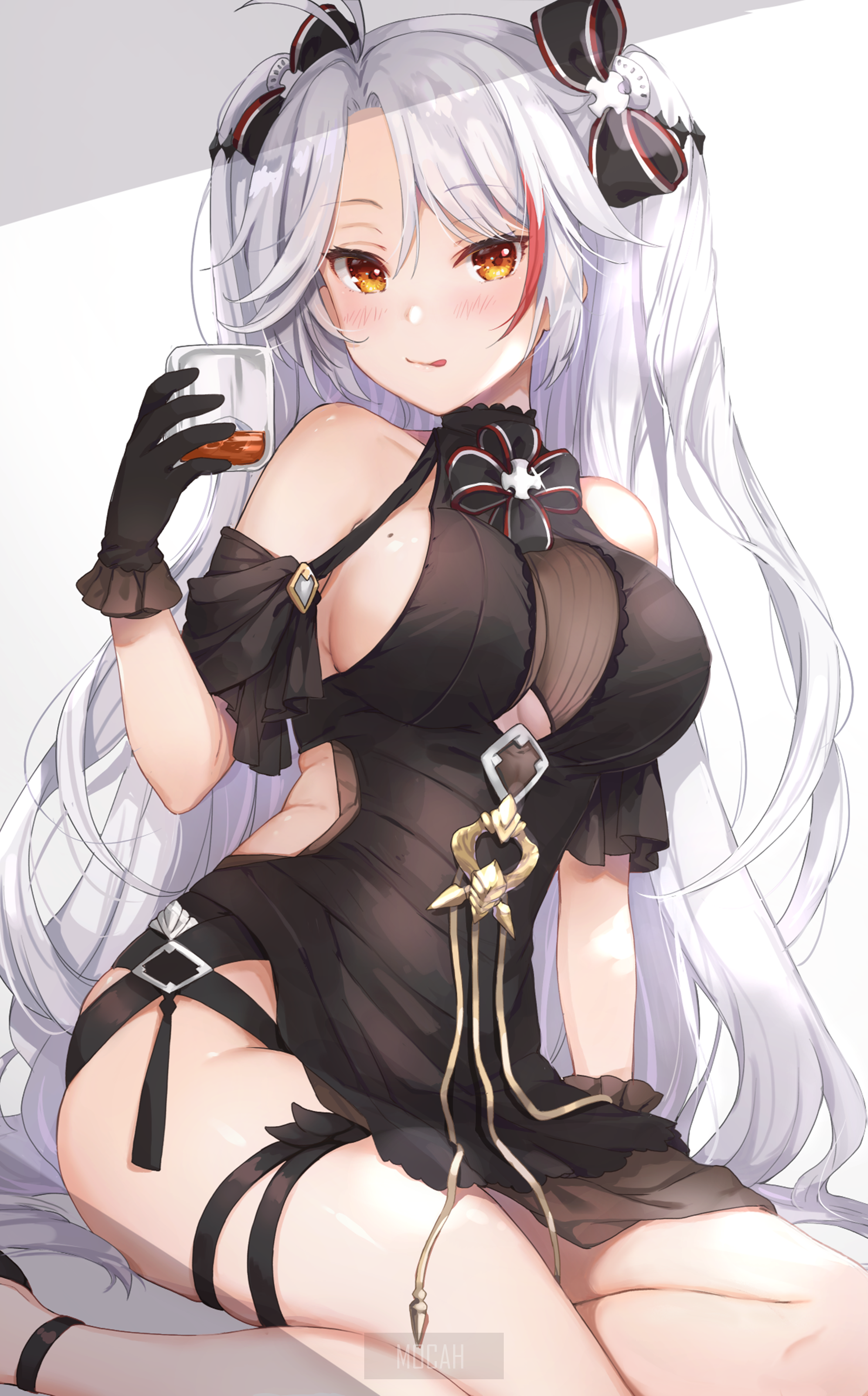 Prinz Eugen from Azur Lane holding a drink HD Phone Wallpaper