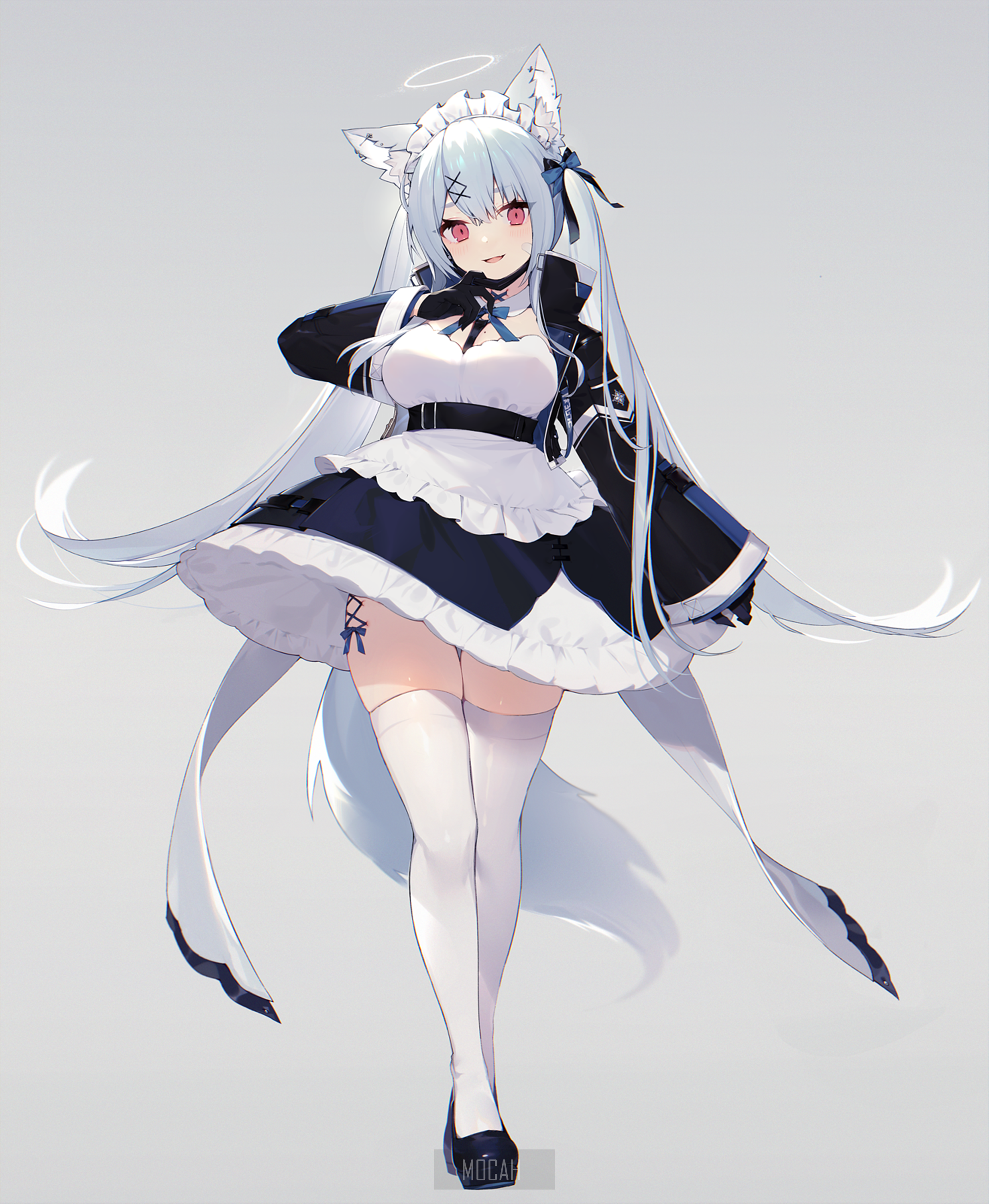 Anime girl with white hair and cat ears HD Phone Wallpaper