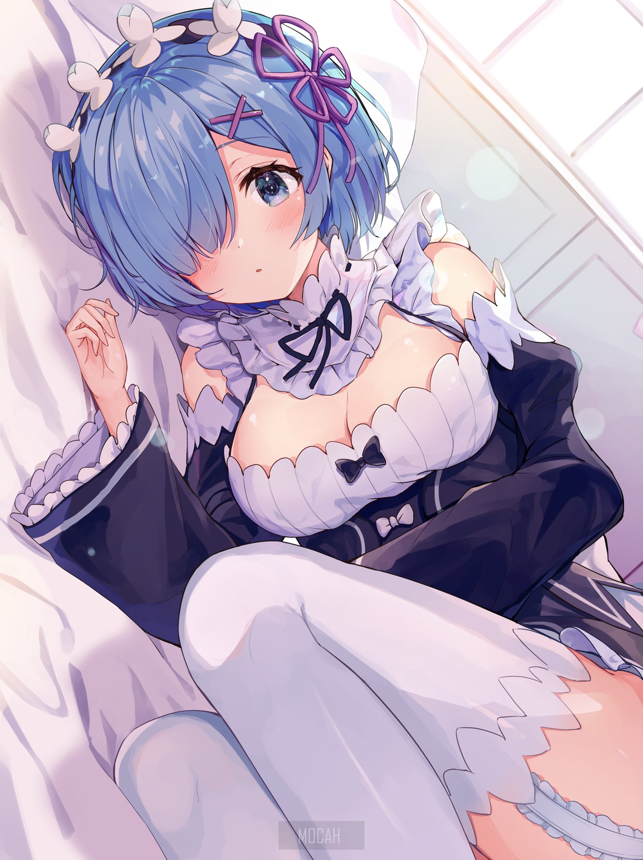 Rem from Re:Zero in Elegant Maid Outfit HD Phone Wallpaper