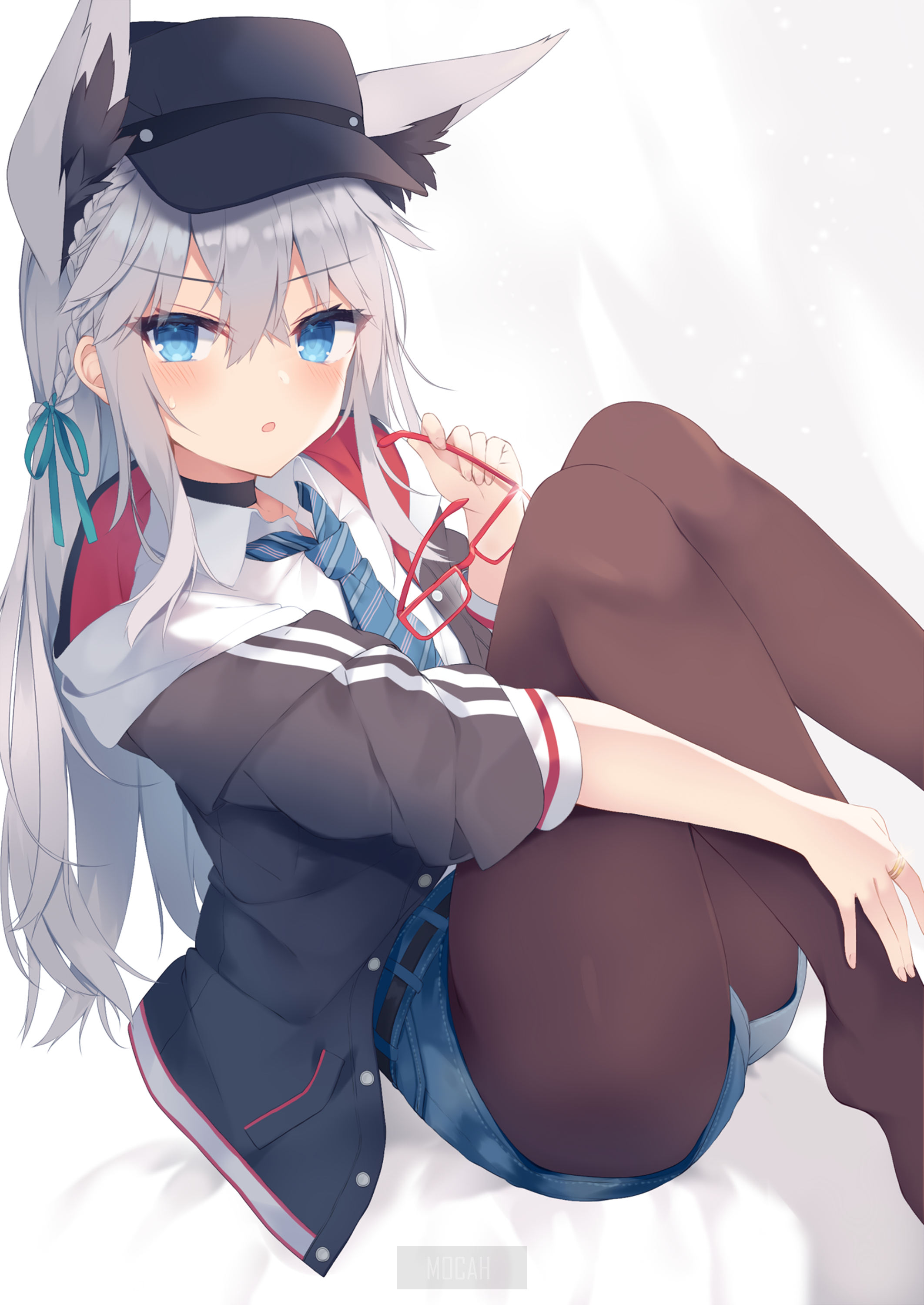 Anime girl with wolf ears holding glasses HD Phone Wallpaper