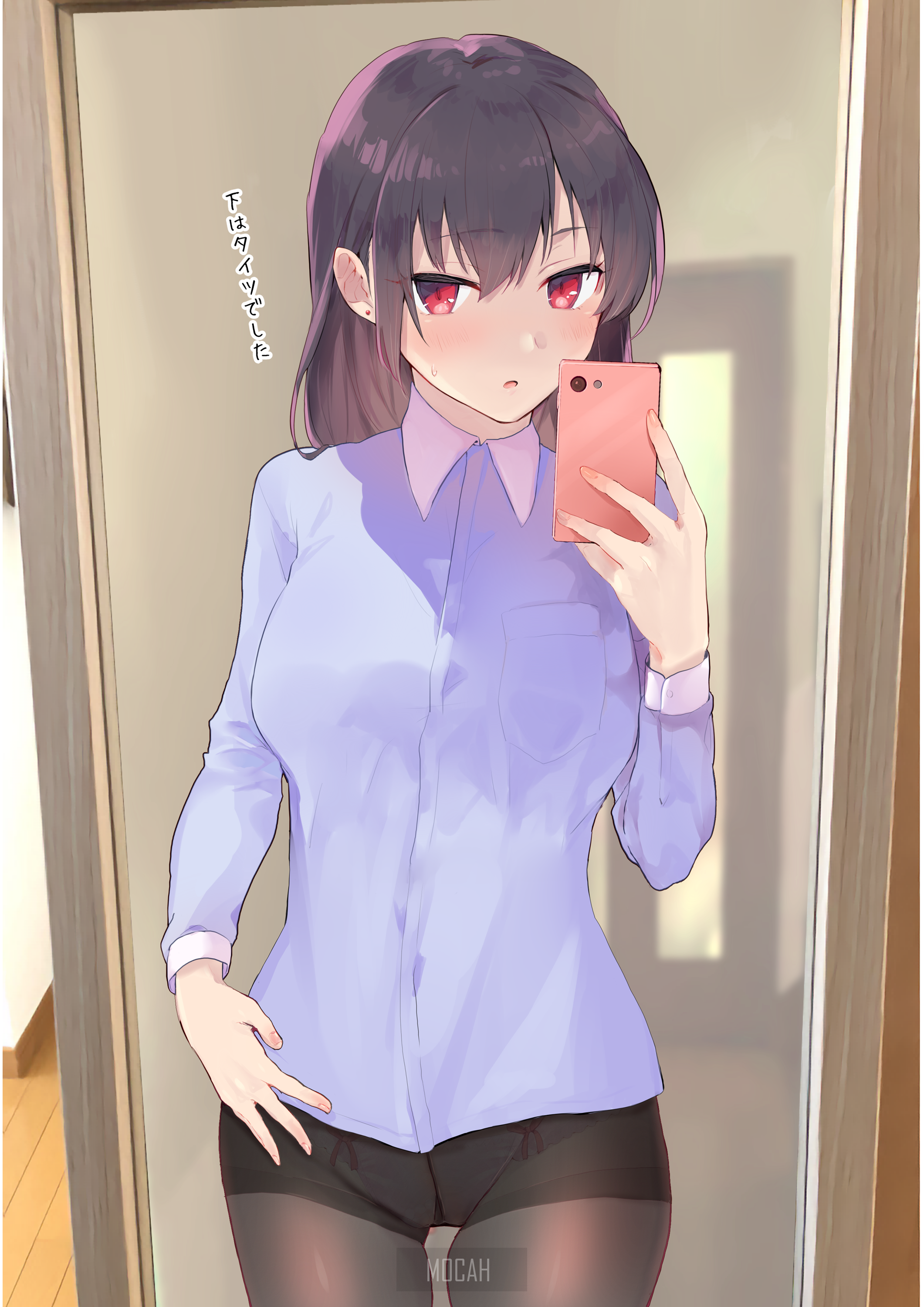 Anime girl taking a mirror selfie HD Phone Wallpaper
