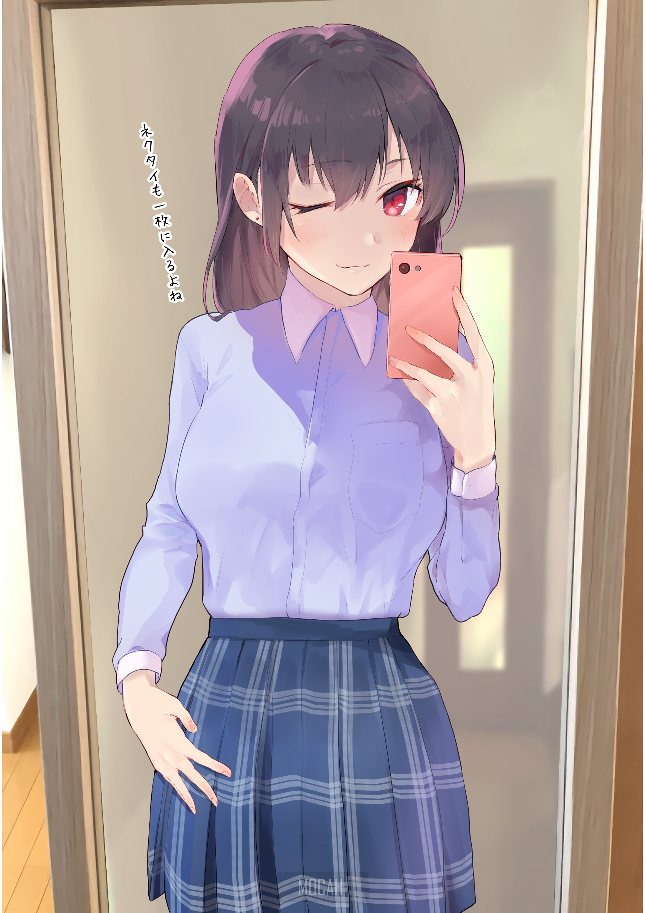 Anime girl taking a mirror selfie HD Phone Wallpaper