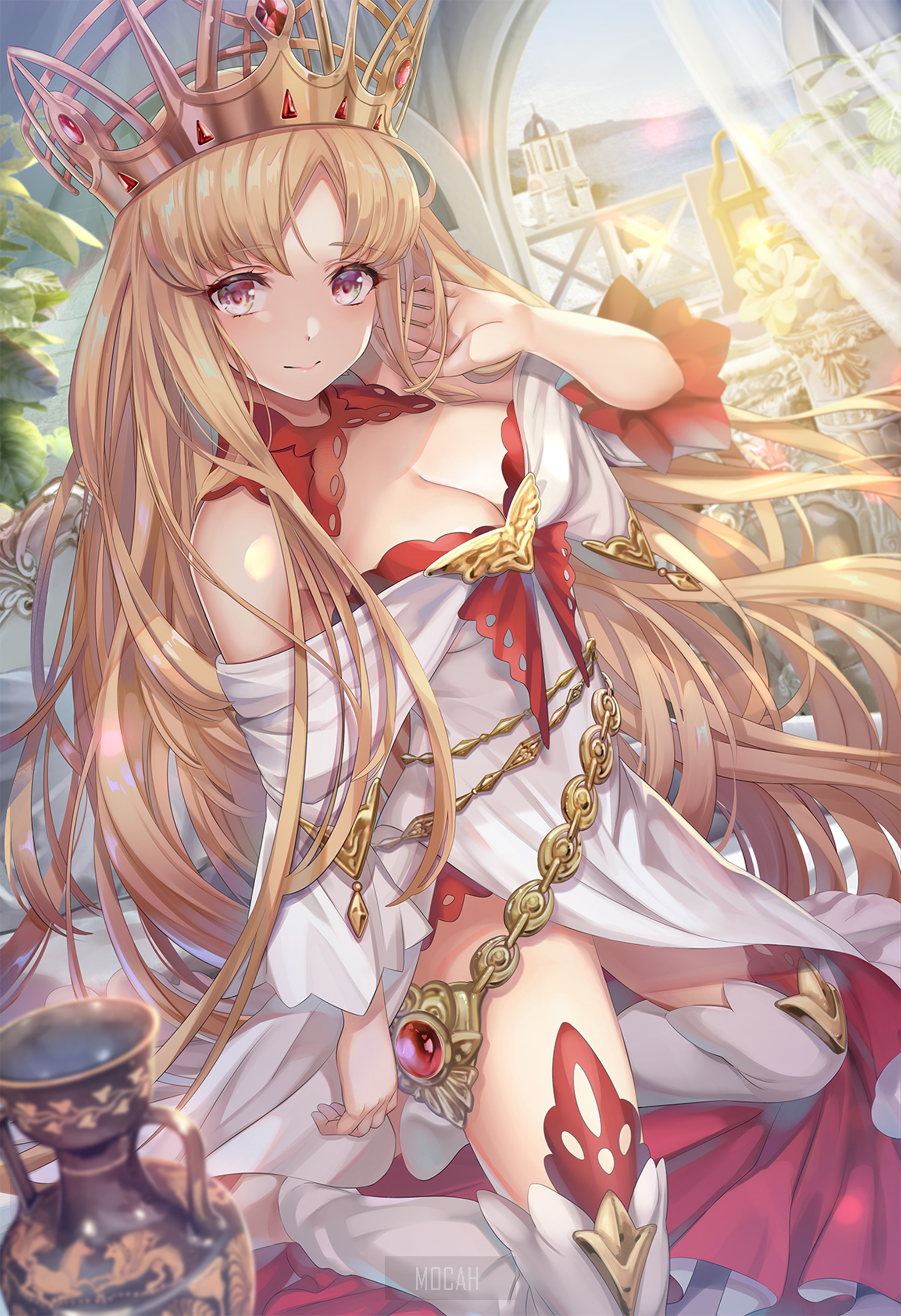 Anime girl with blonde hair and crown HD Phone Wallpaper
