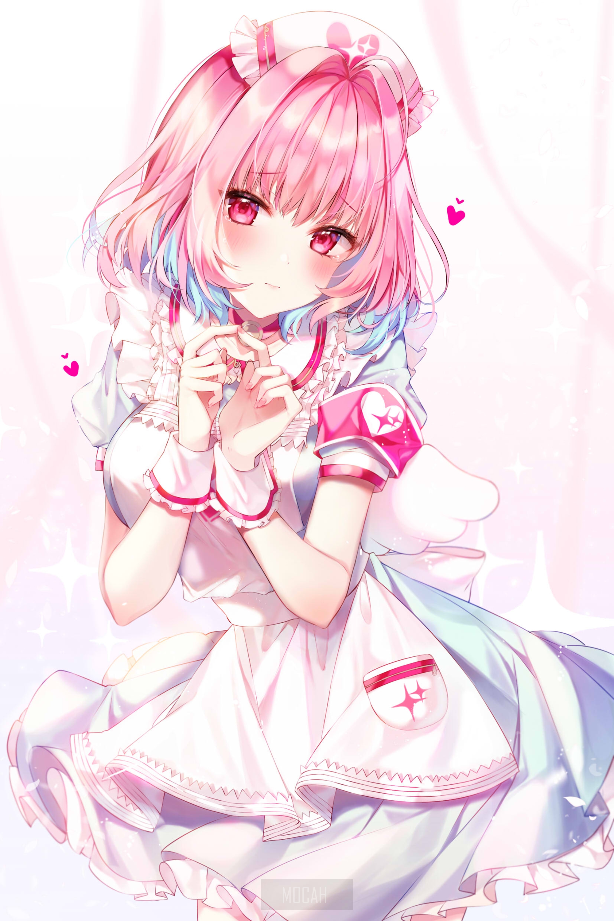 Anime girl in maid outfit with pink hair HD Phone Wallpaper