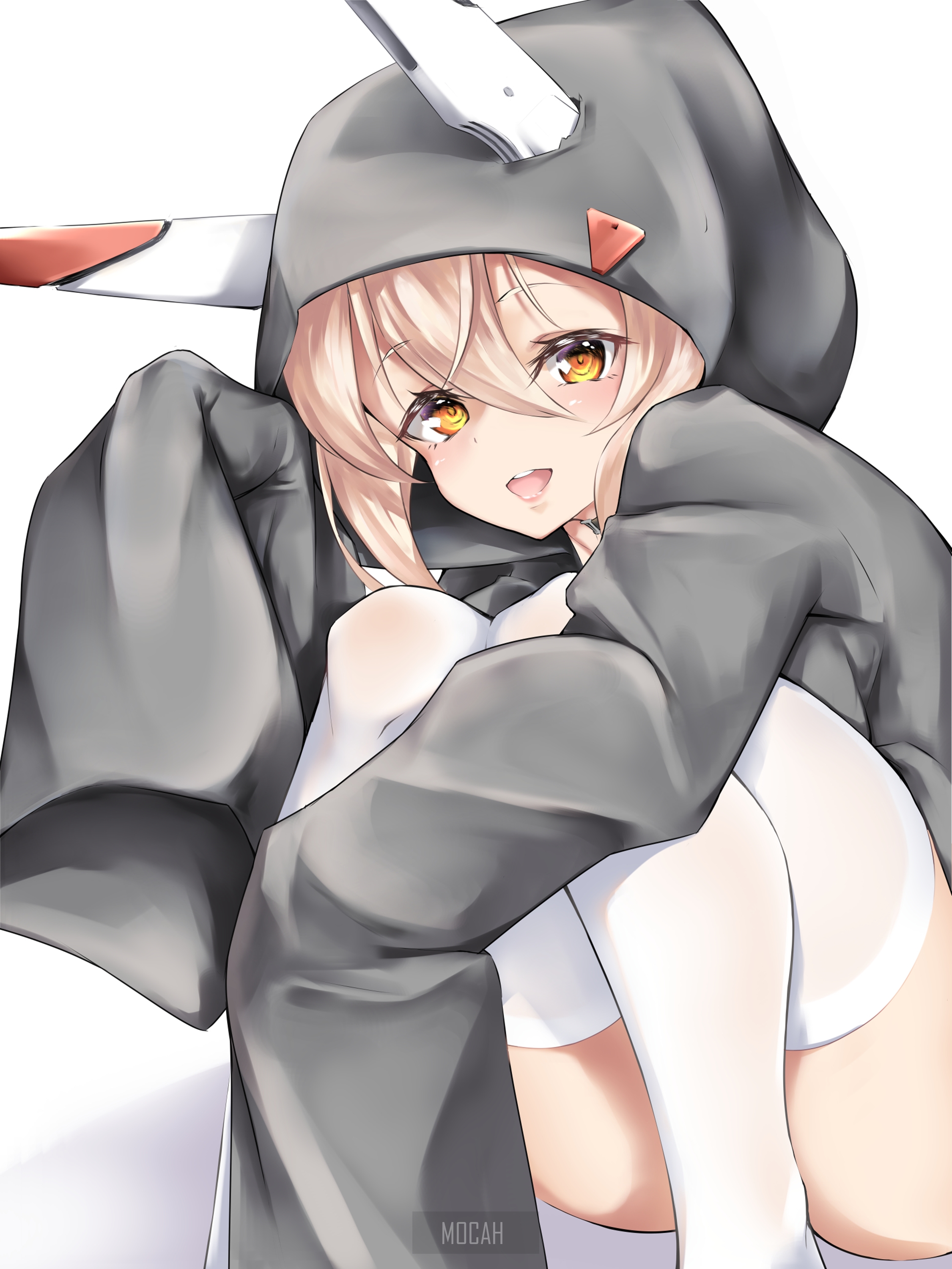 Anime girl in a black hoodie with bunny ears HD Phone Wallpaper