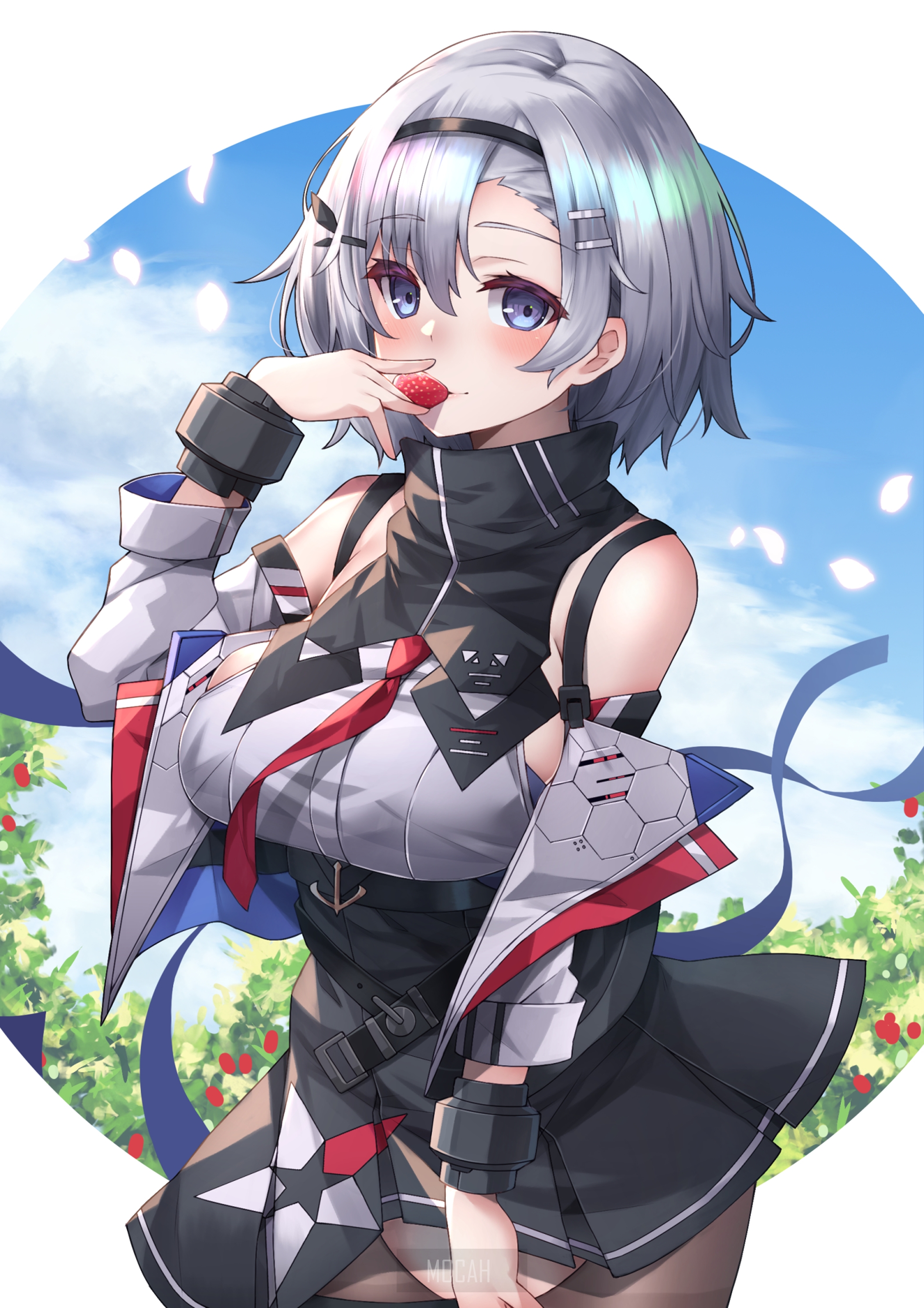 Reno from Azur Lane eating a strawberry HD Phone Wallpaper