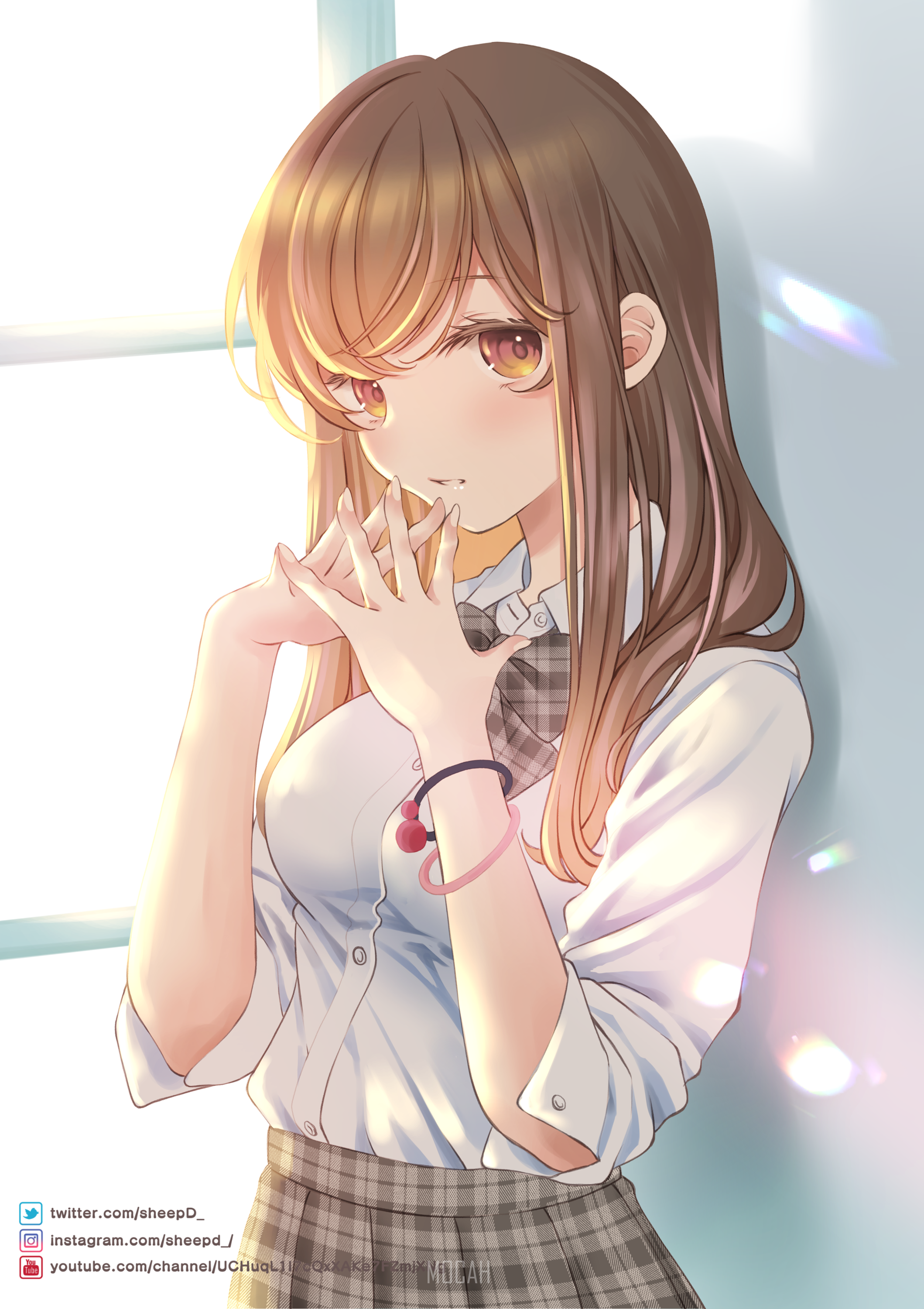Anime Girl with Long Brown Hair in Soft Light HD Phone Wallpaper