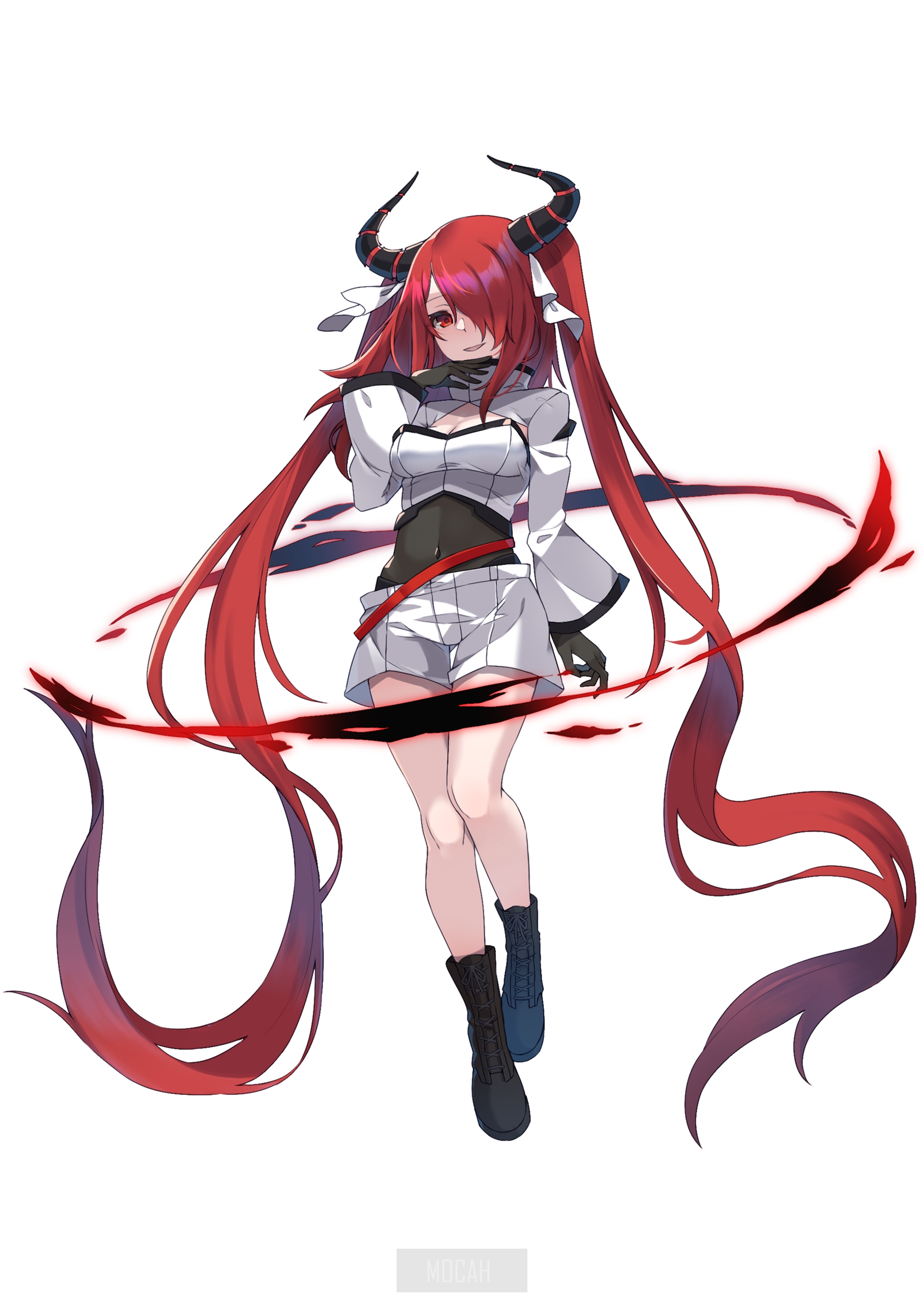 Anime girl with red hair and horns HD Phone Wallpaper