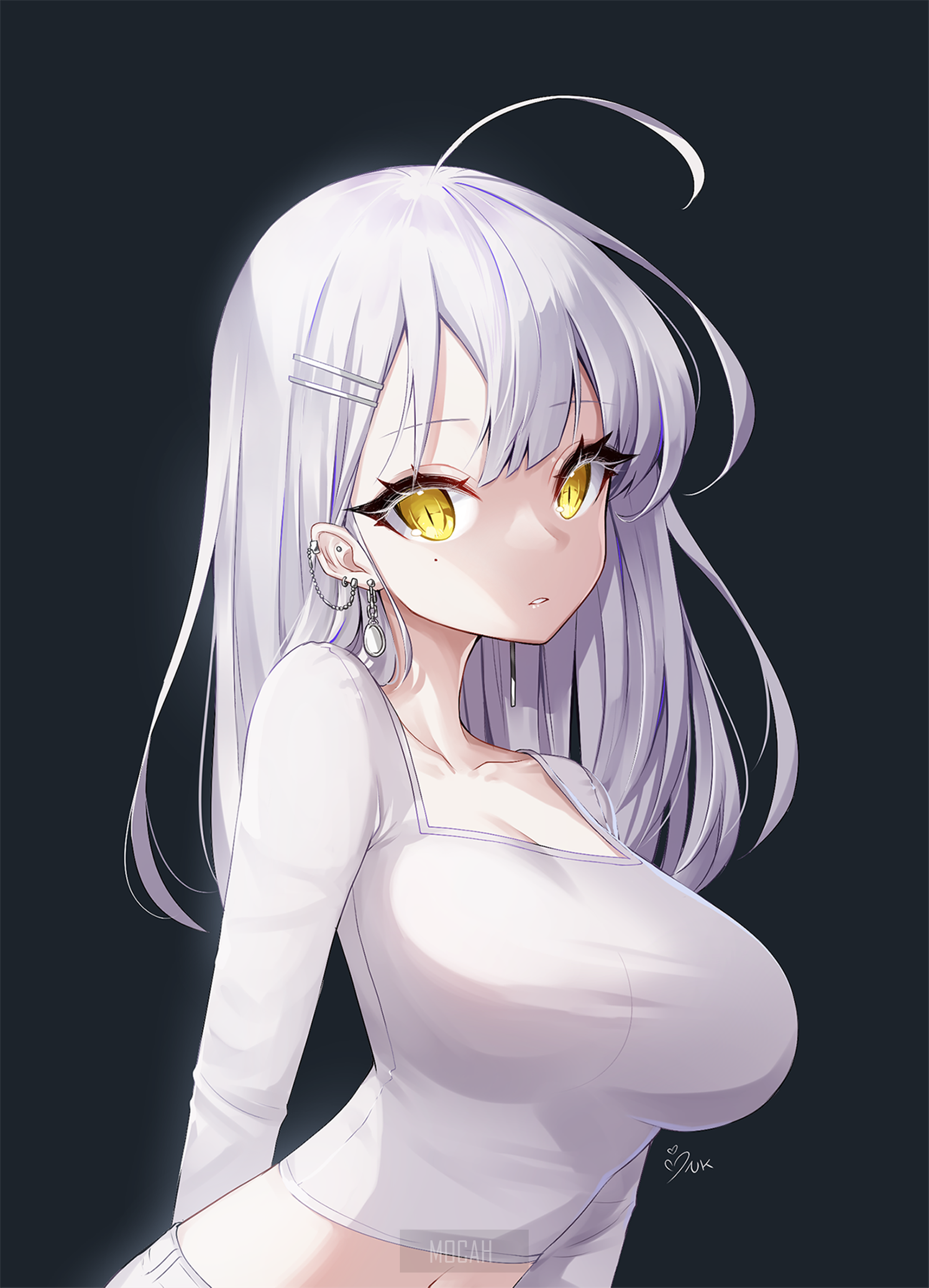 Anime girl with white hair and yellow eyes HD Phone Wallpaper