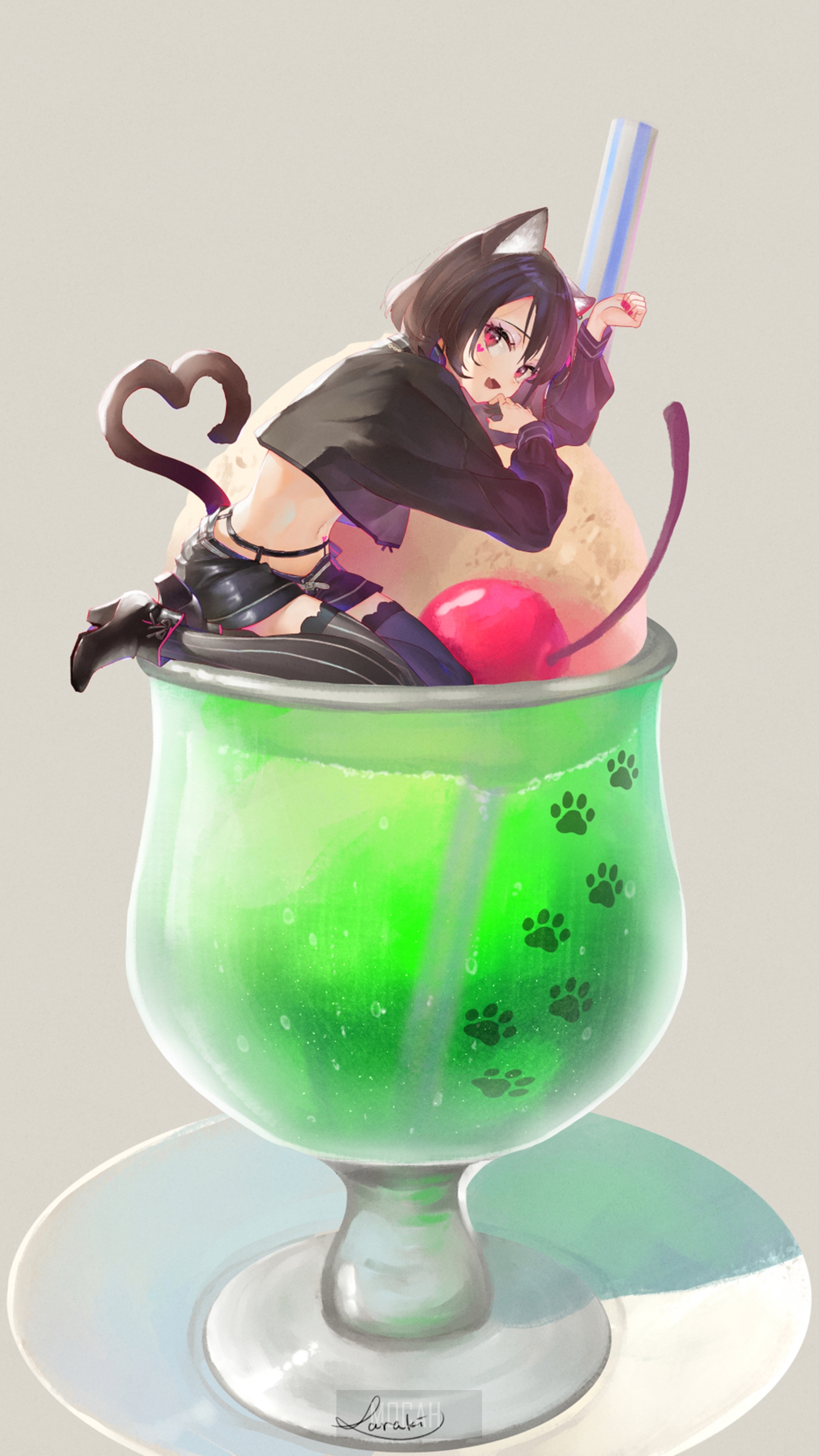 Anime girl with cat ears in a parfait HD Phone Wallpaper