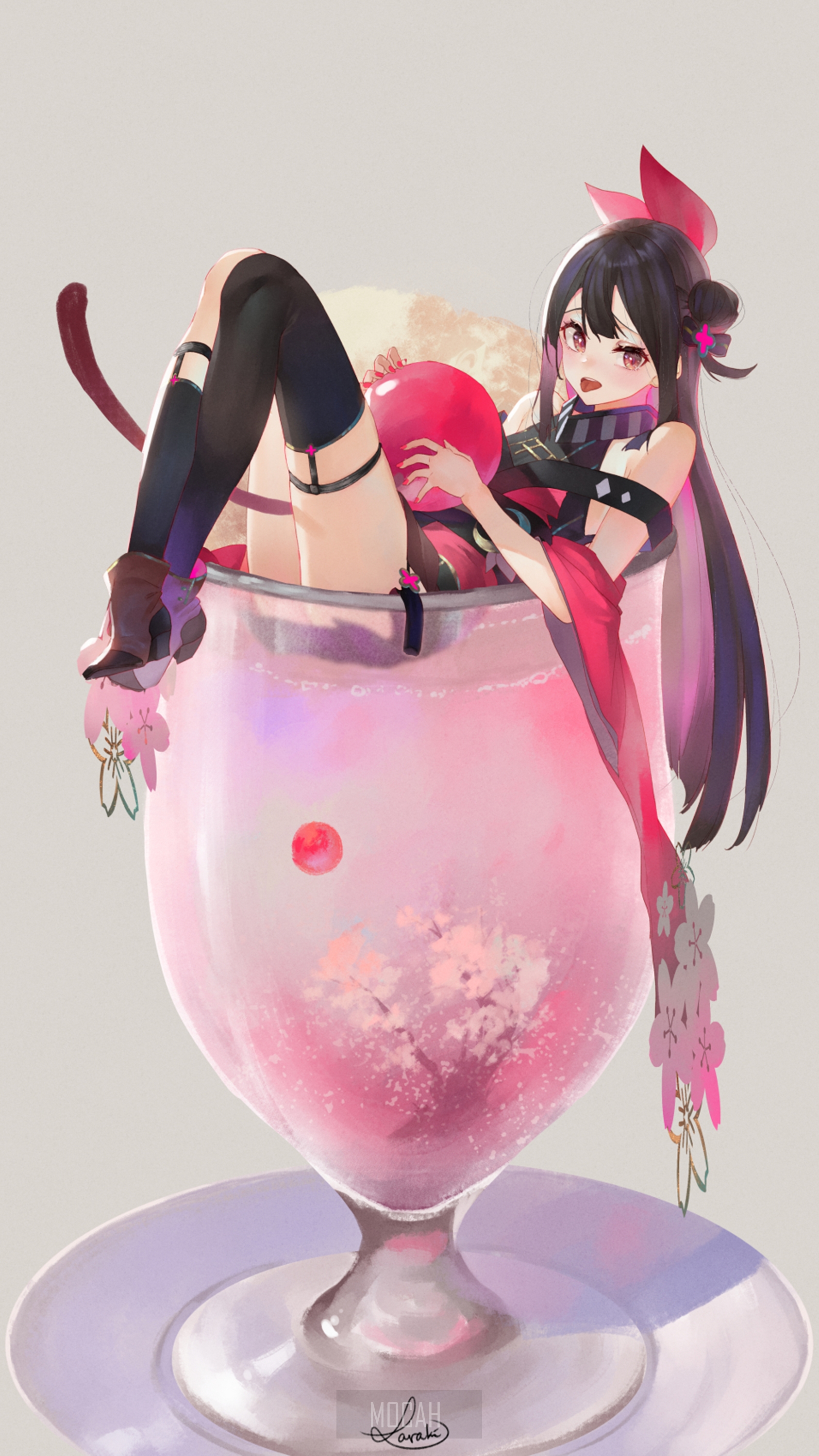 Anime girl in a giant dessert cup HD Phone Wallpaper