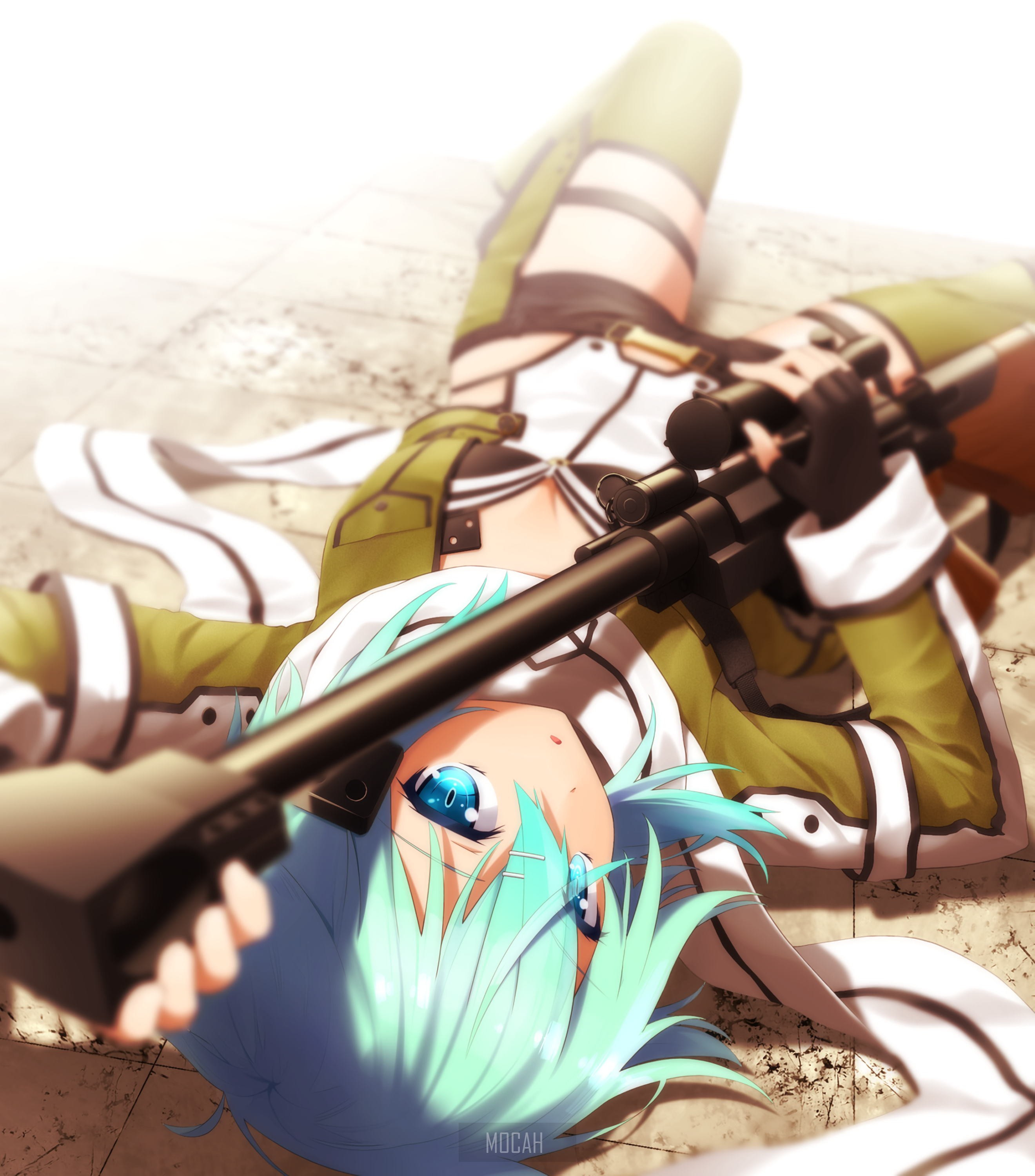 Sinon from Sword Art Online with a sniper rifle HD Phone Wallpaper