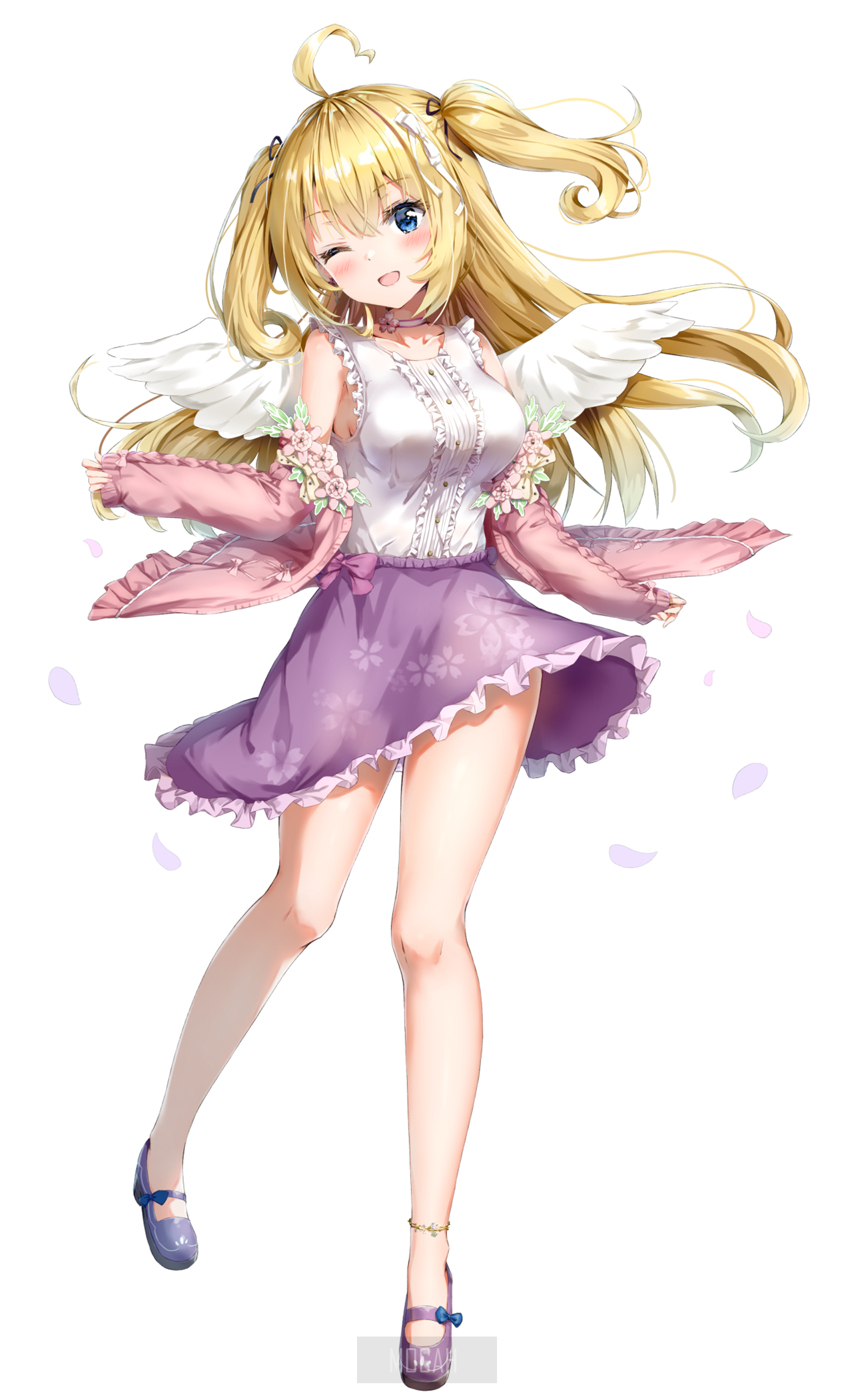 Anime girl with blonde hair and wings HD Phone Wallpaper
