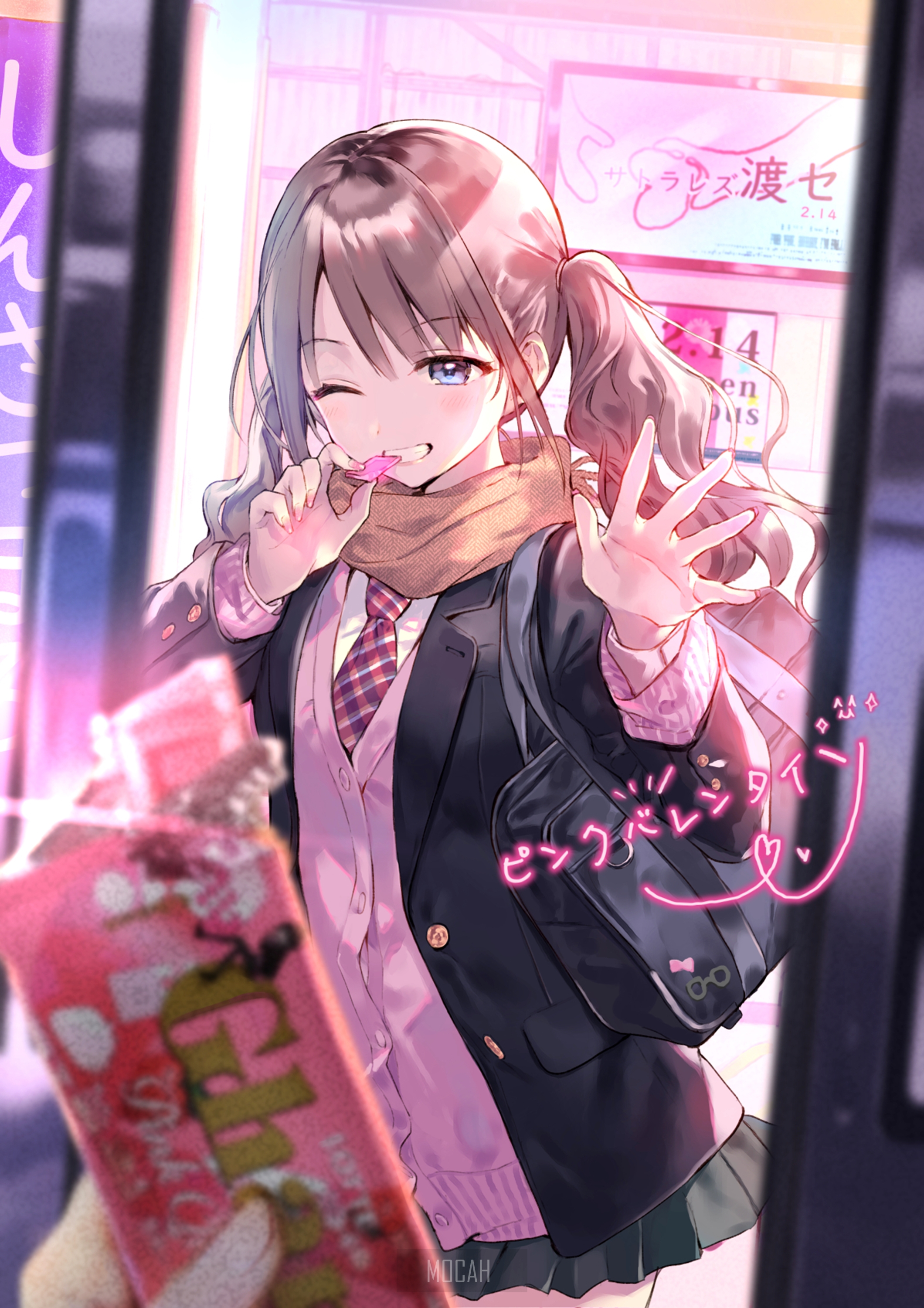 Anime girl with candy and chocolate bar HD Phone Wallpaper