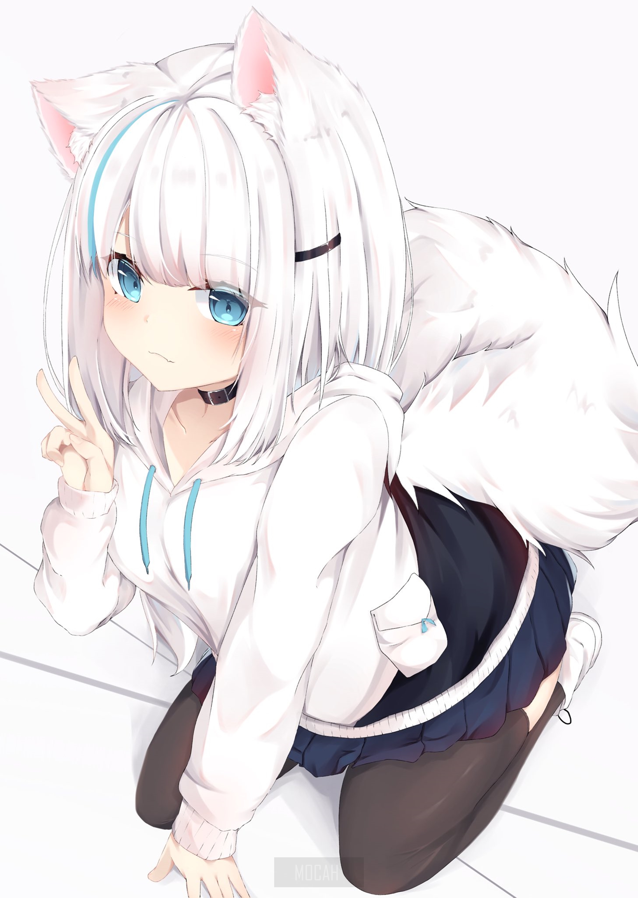 Anime girl with white hair and blue eyes HD Phone Wallpaper