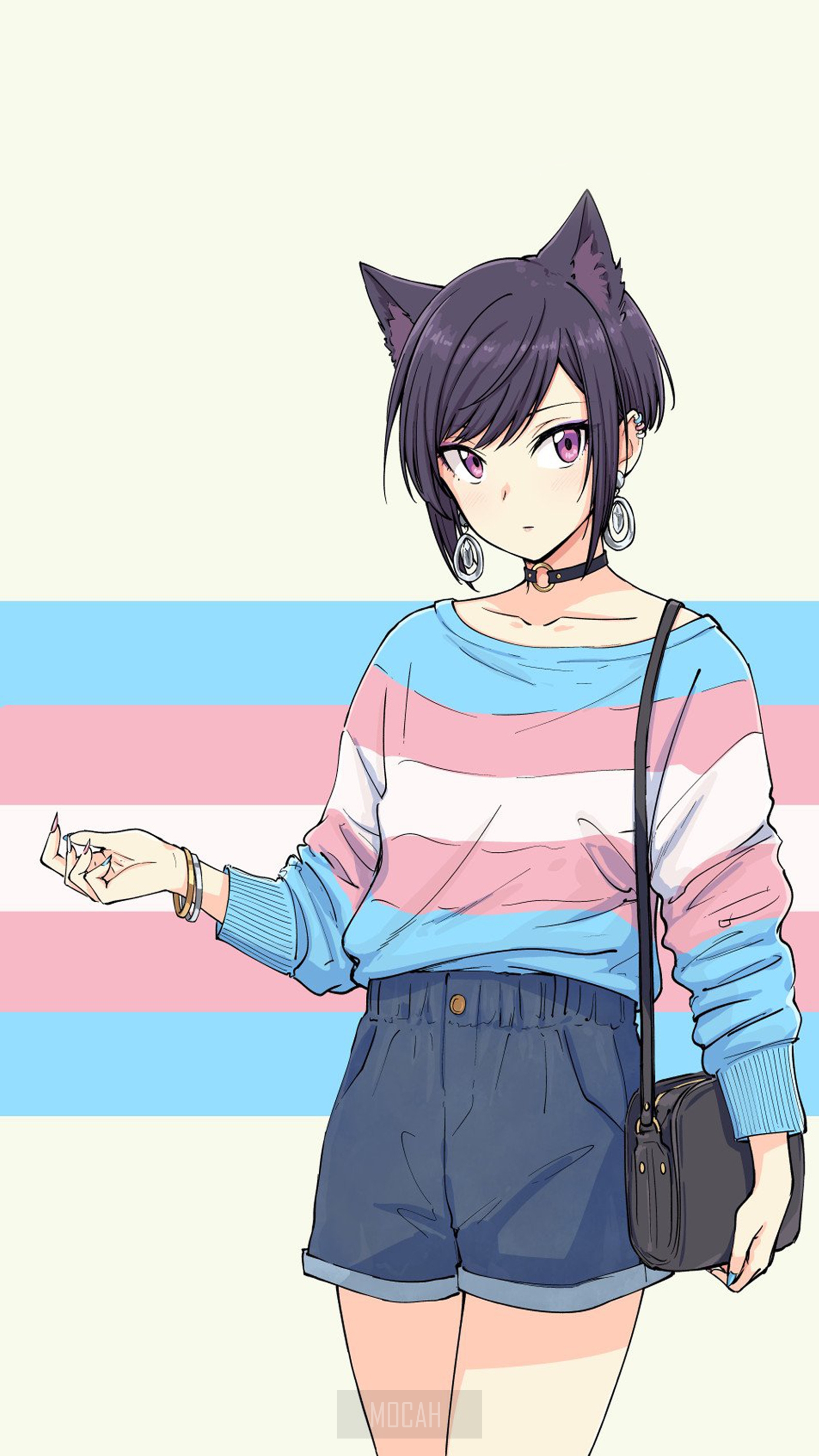 Anime girl with cat ears and transgender flag HD Phone Wallpaper