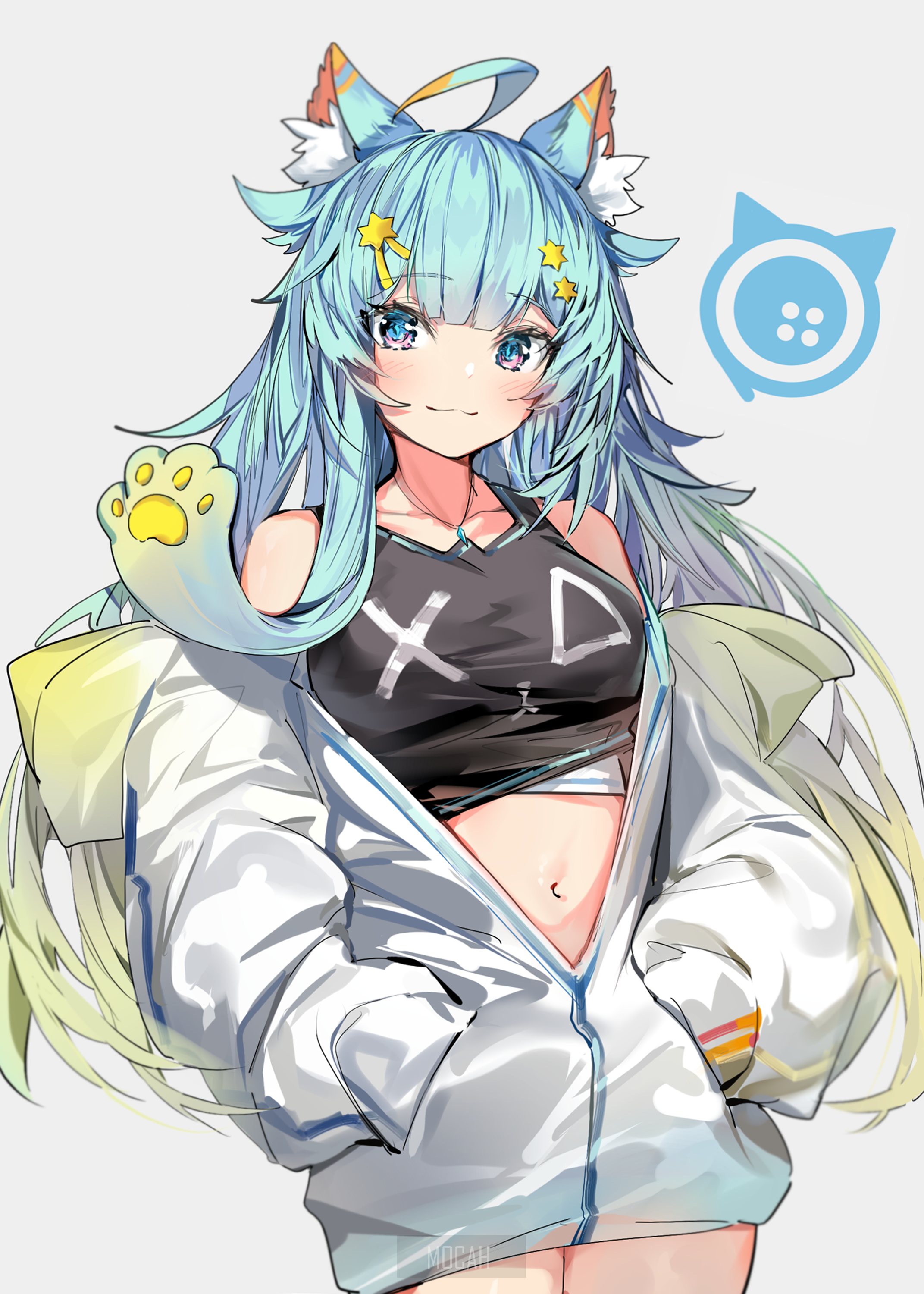 Anime girl with cat ears and blue hair HD Phone Wallpaper