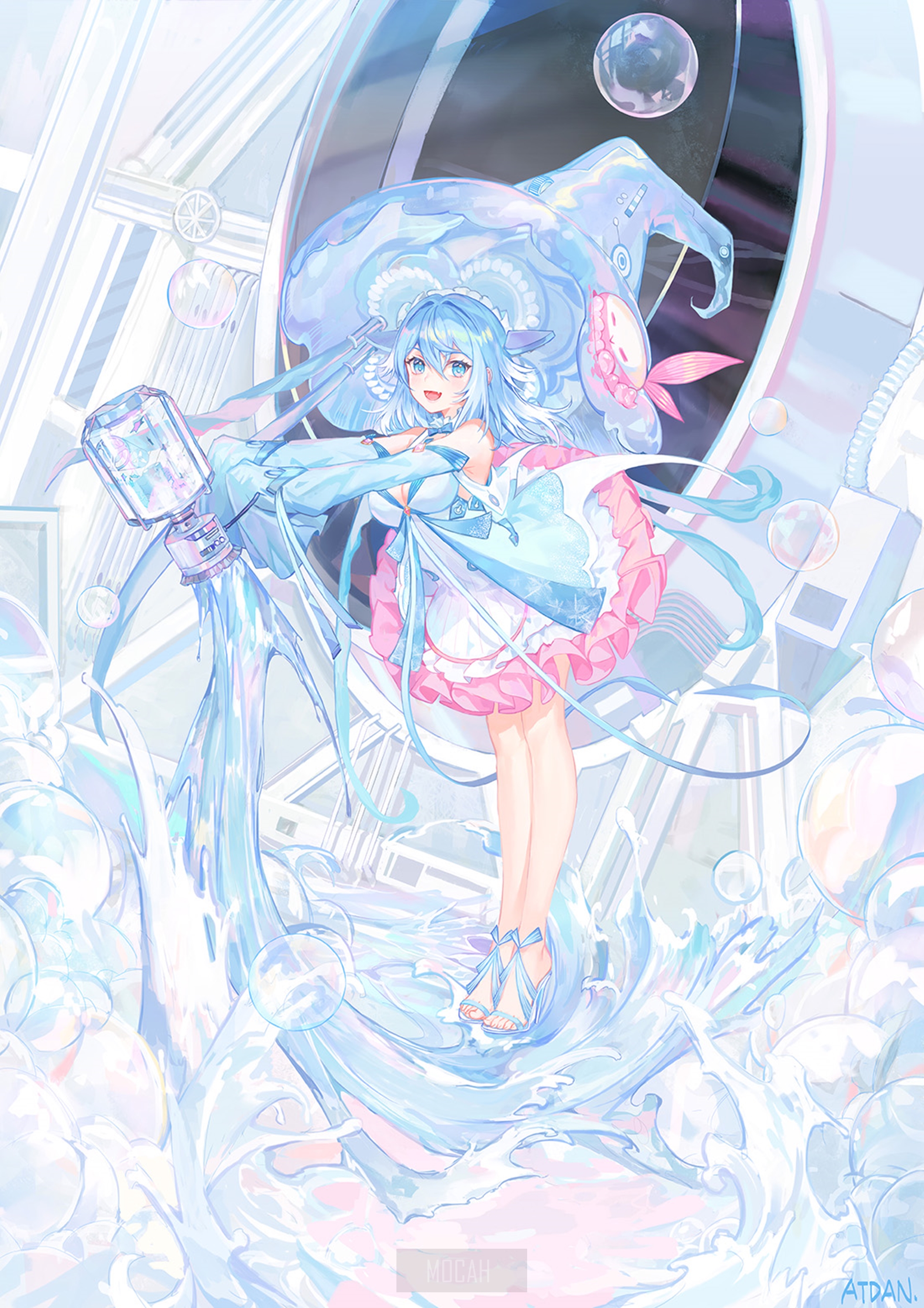 Anime girl with jellyfish hat and water HD Phone Wallpaper